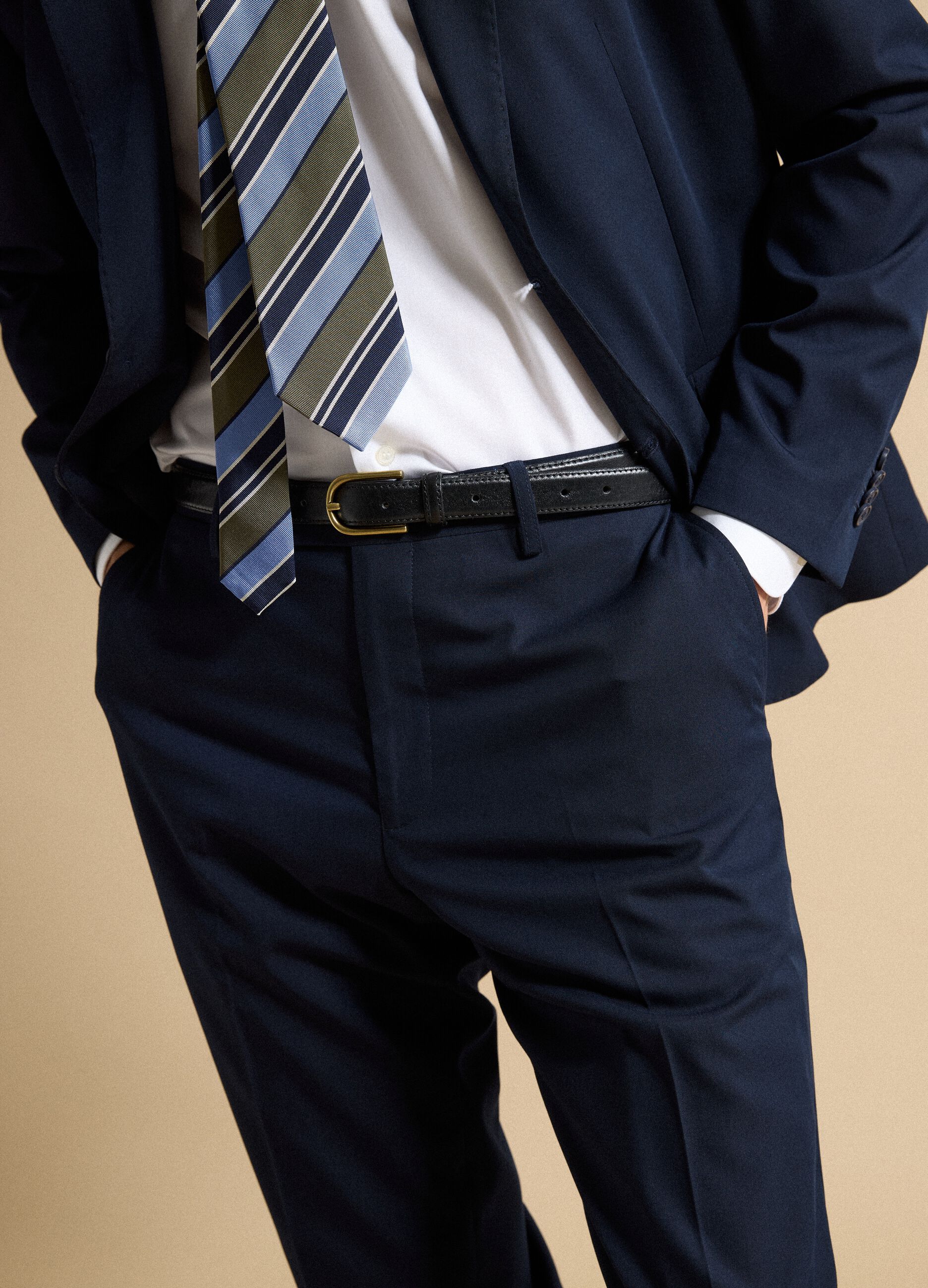 Pantaloni formali blu in viscosa elasticizzata regular fit
