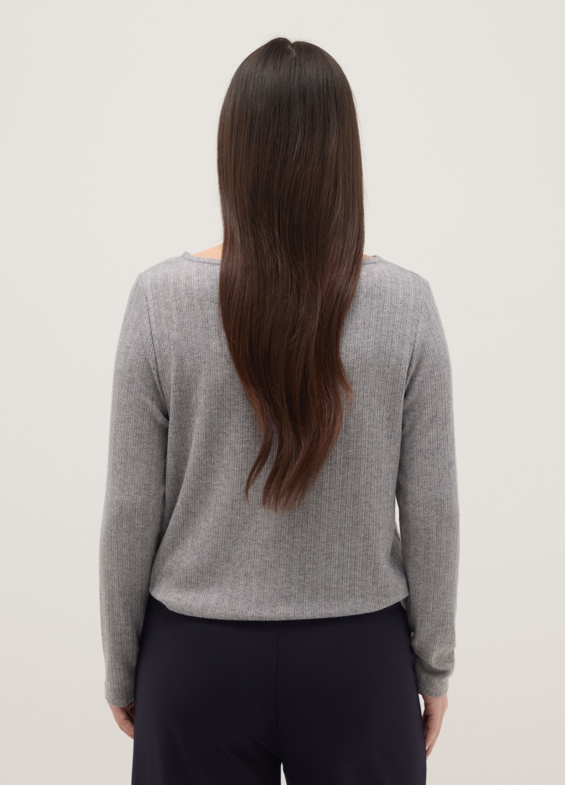 Grey long-sleeve regular fit boat neck t-shirt