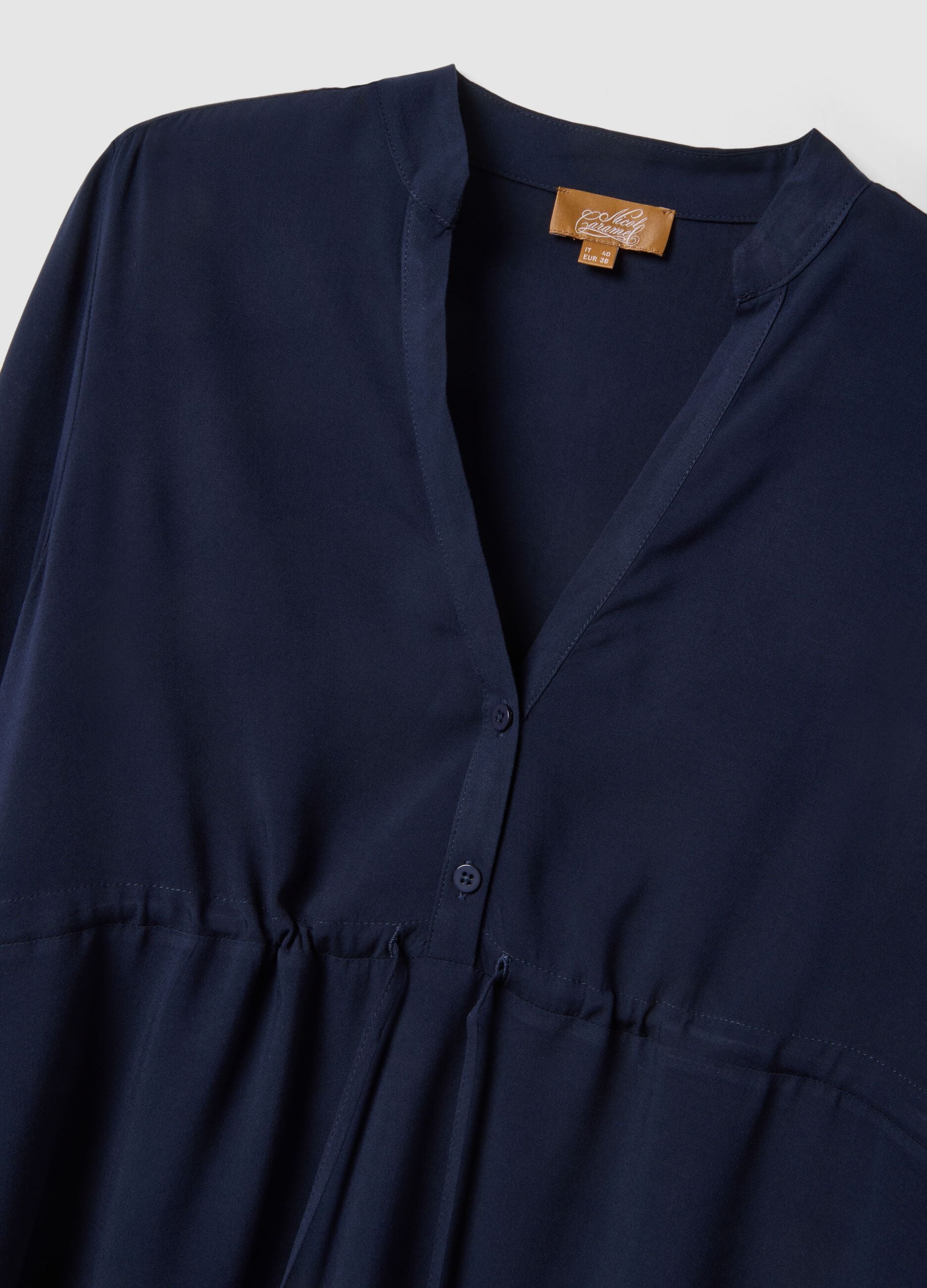 Maternity Blue Dress in Pure Viscose with Mandarin Collar