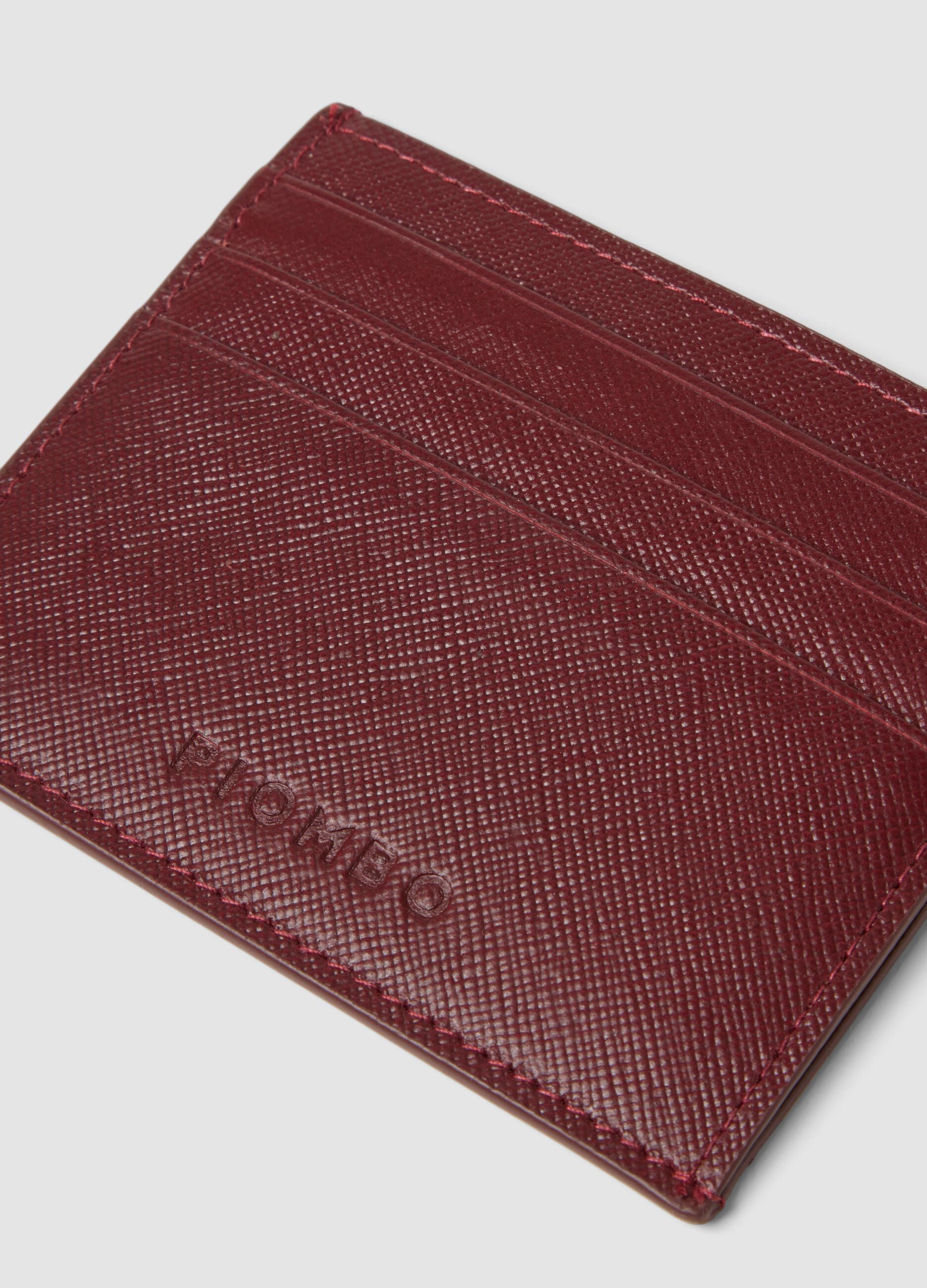 Red genuine leather card holder with side opening