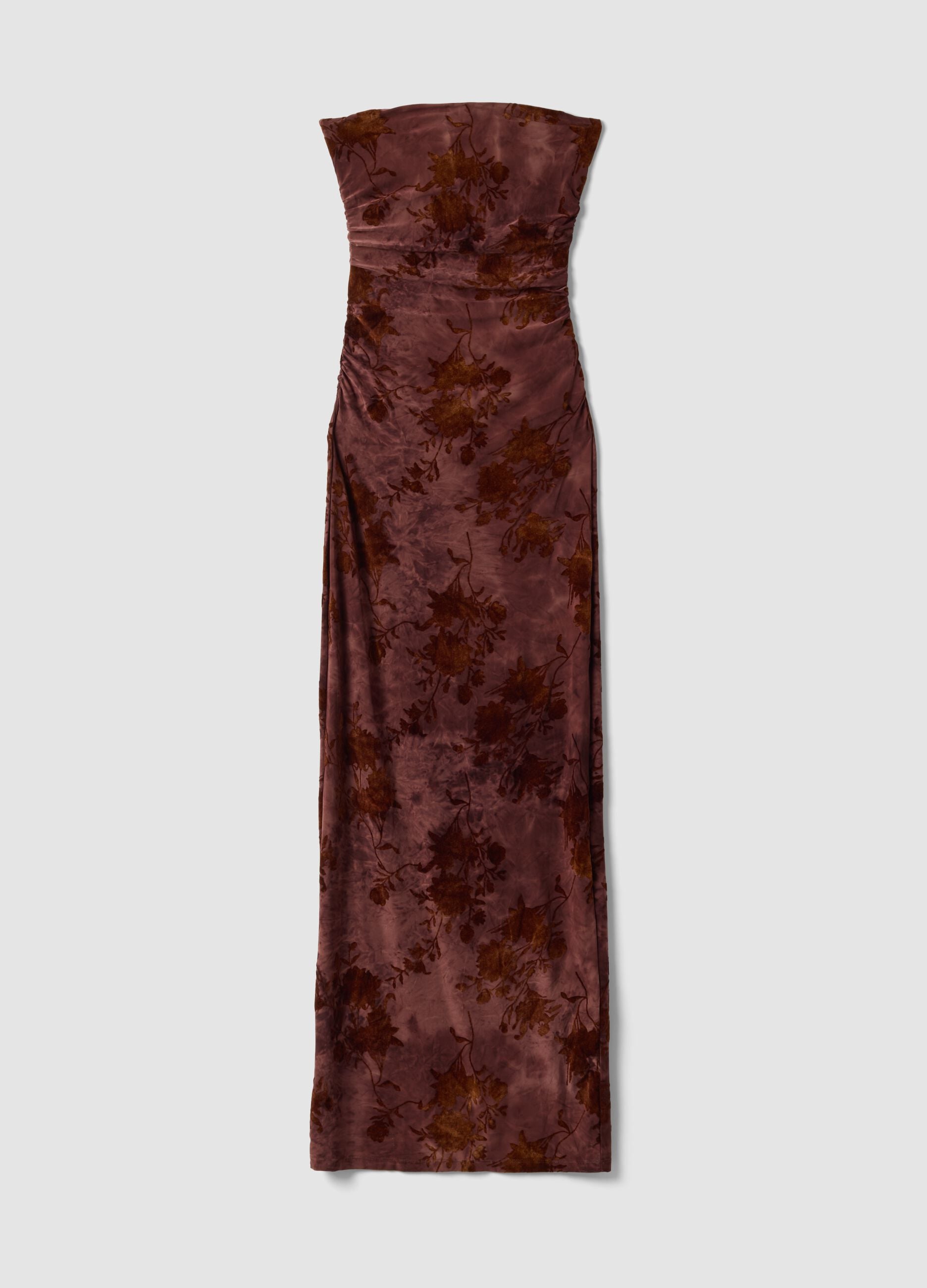 Red fitted maxi dress in stretch floral fabric