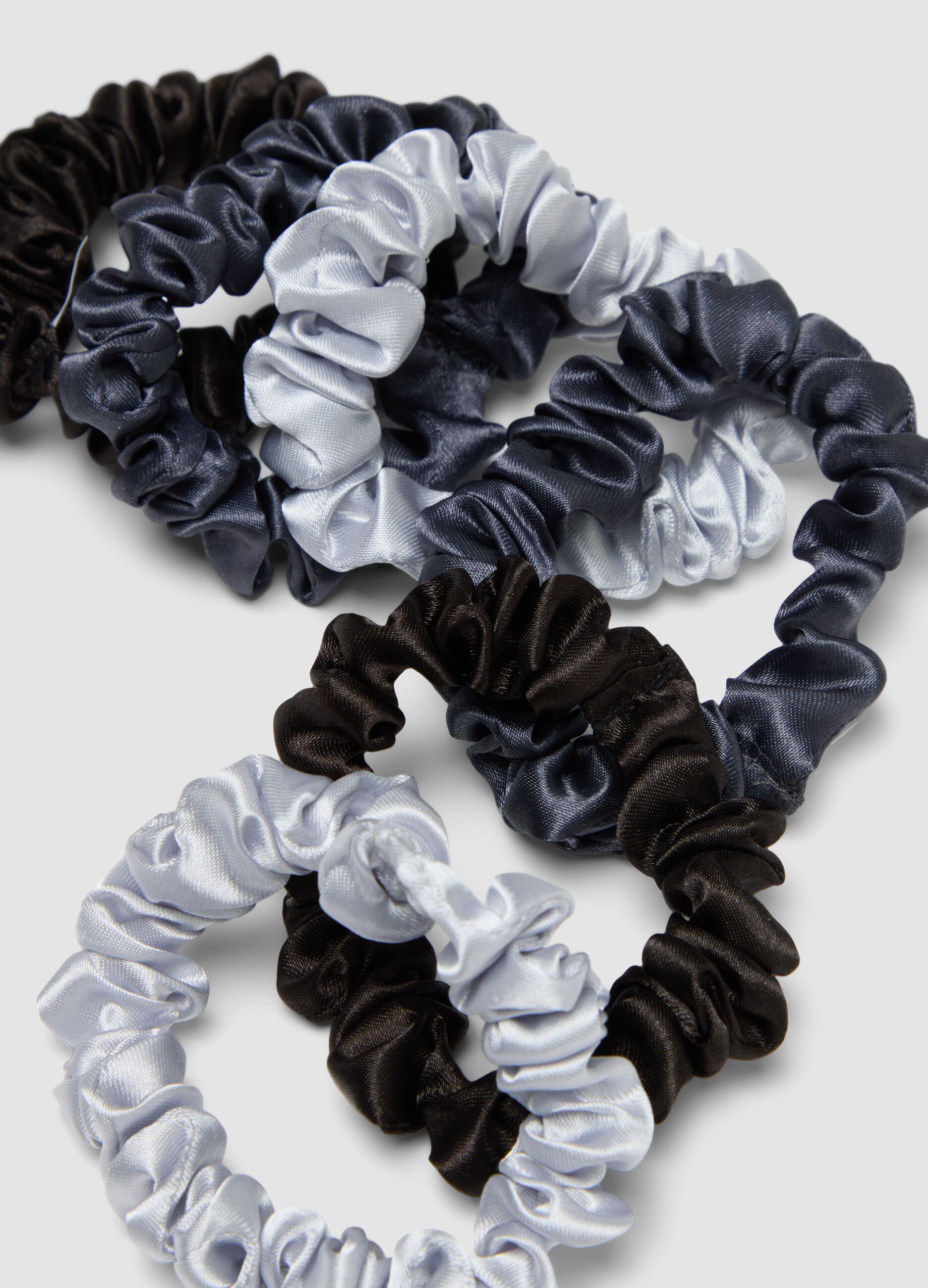 SINCERELY HAIR Small Satin Scrunchies (6 pcs) Black & Grey