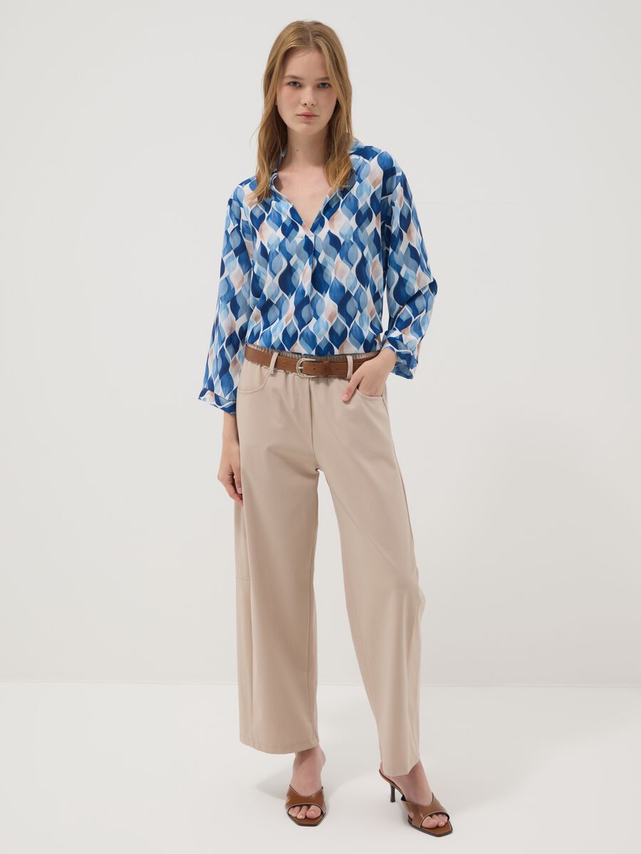 Blue patterned long-sleeve top_1