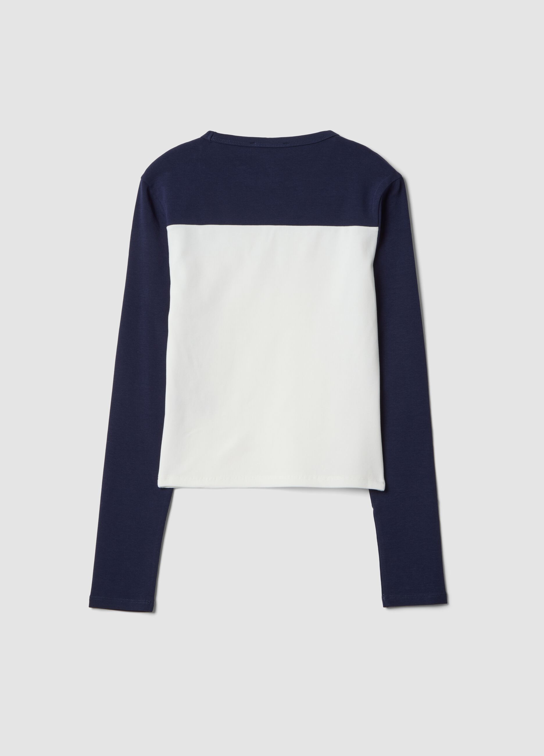 White and blue stretch-cotton T-shirt with front print