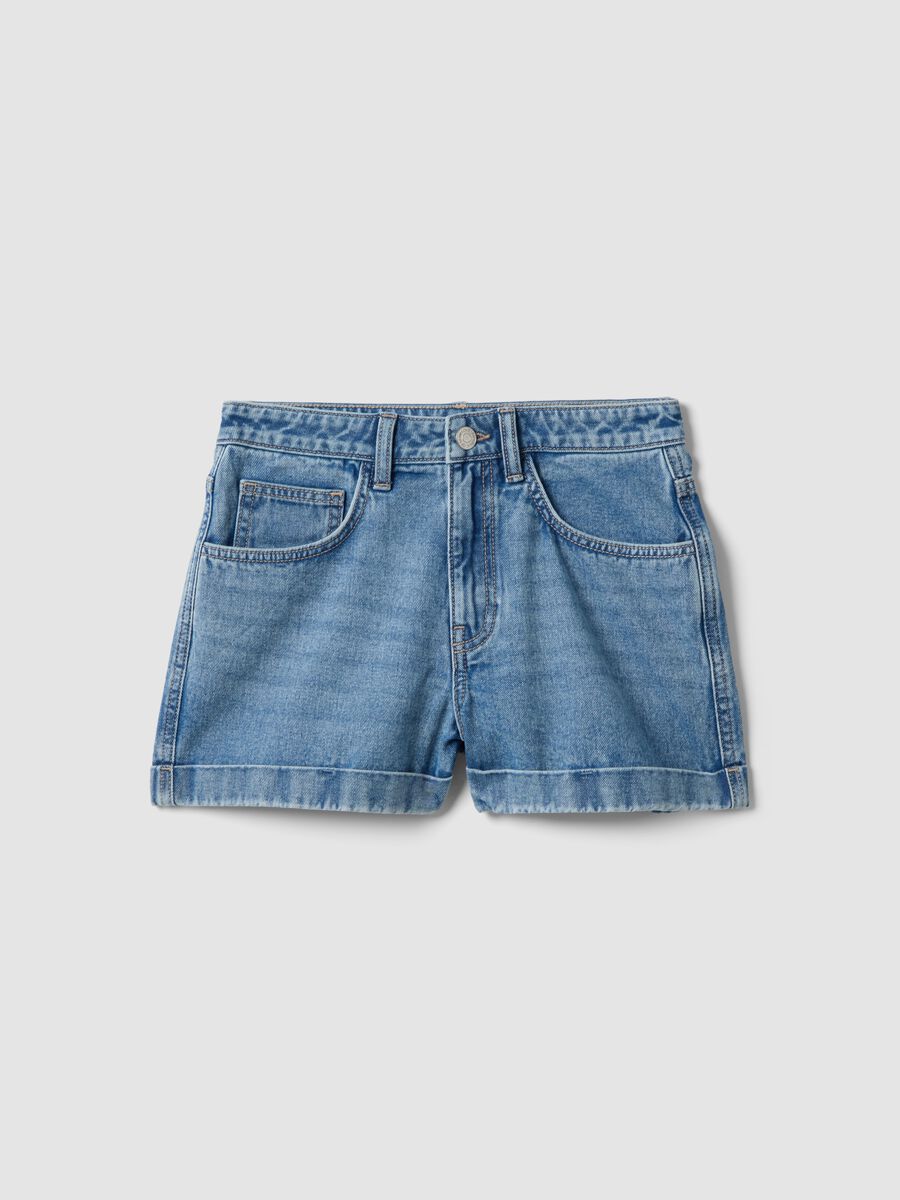 Blue pure cotton denim shorts for girls, regular fit_3