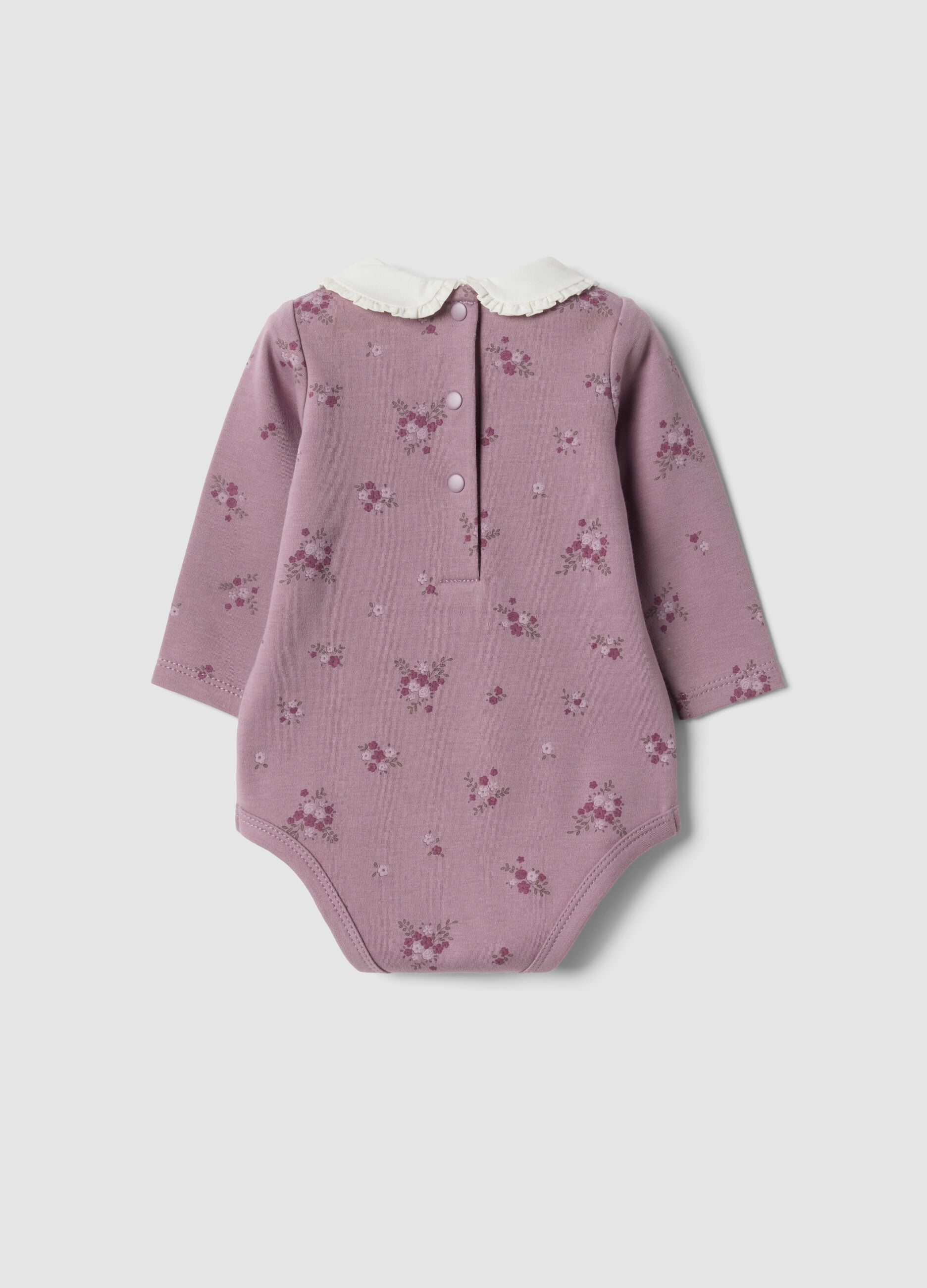 Purple organic cotton bodysuit with collar