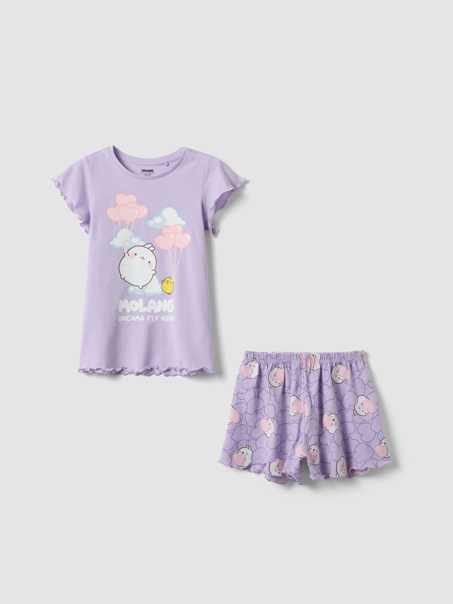 Pigiama corto in puro cotone viola da bambina regular fit con Molang_0