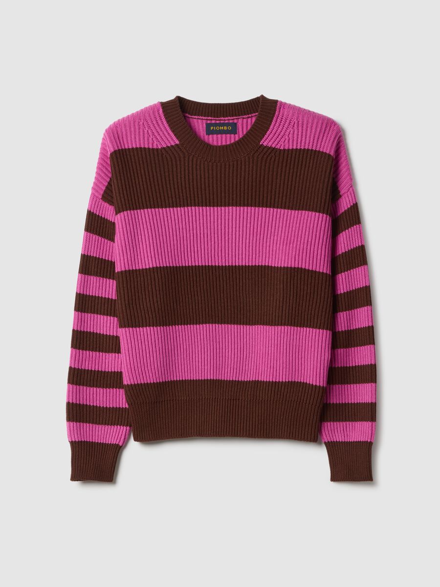 Maglione girocollo a righe multicolor in misto cotone regular fit_4