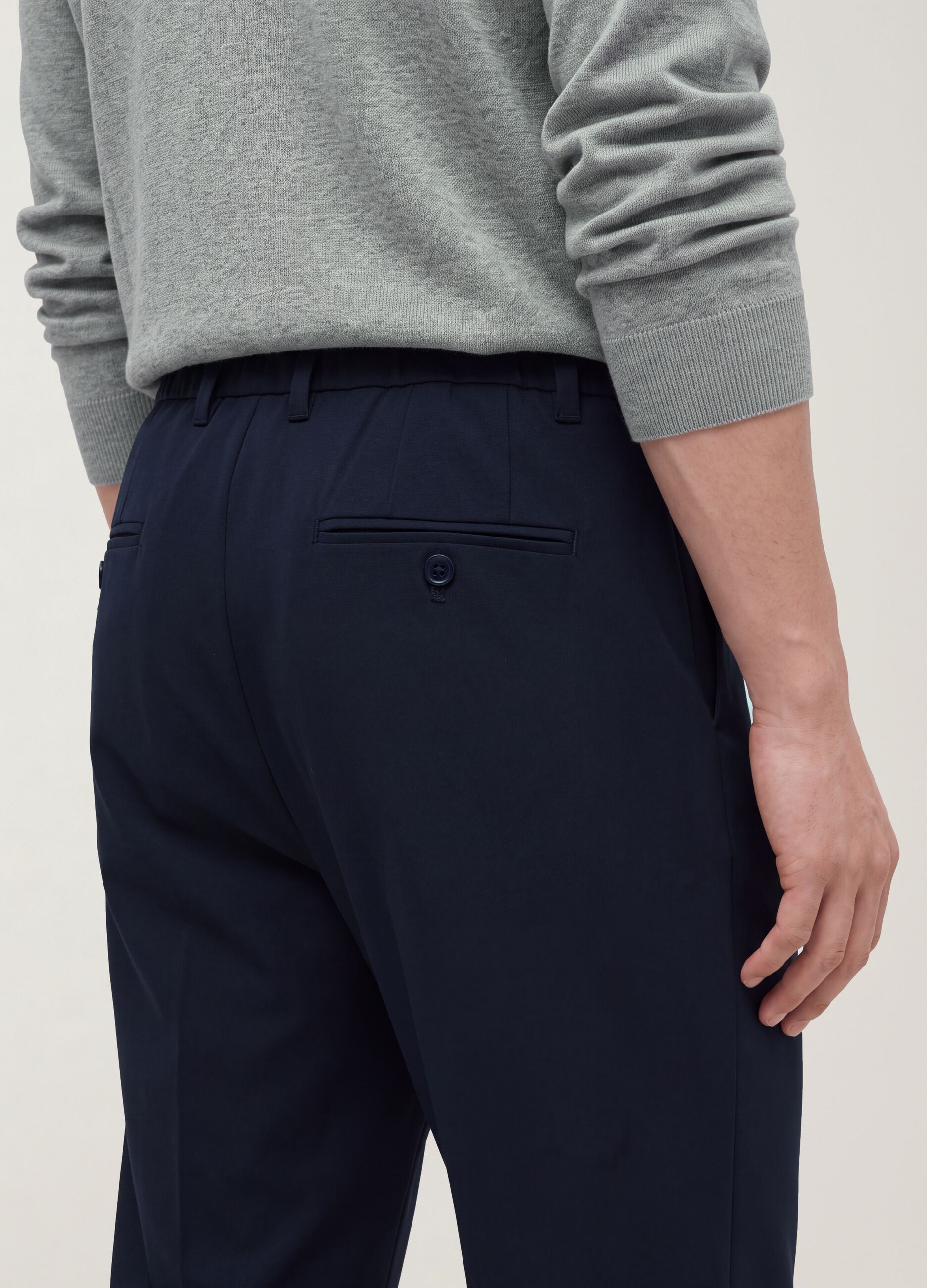 Navy slim-fit stretch viscose twill chino trousers