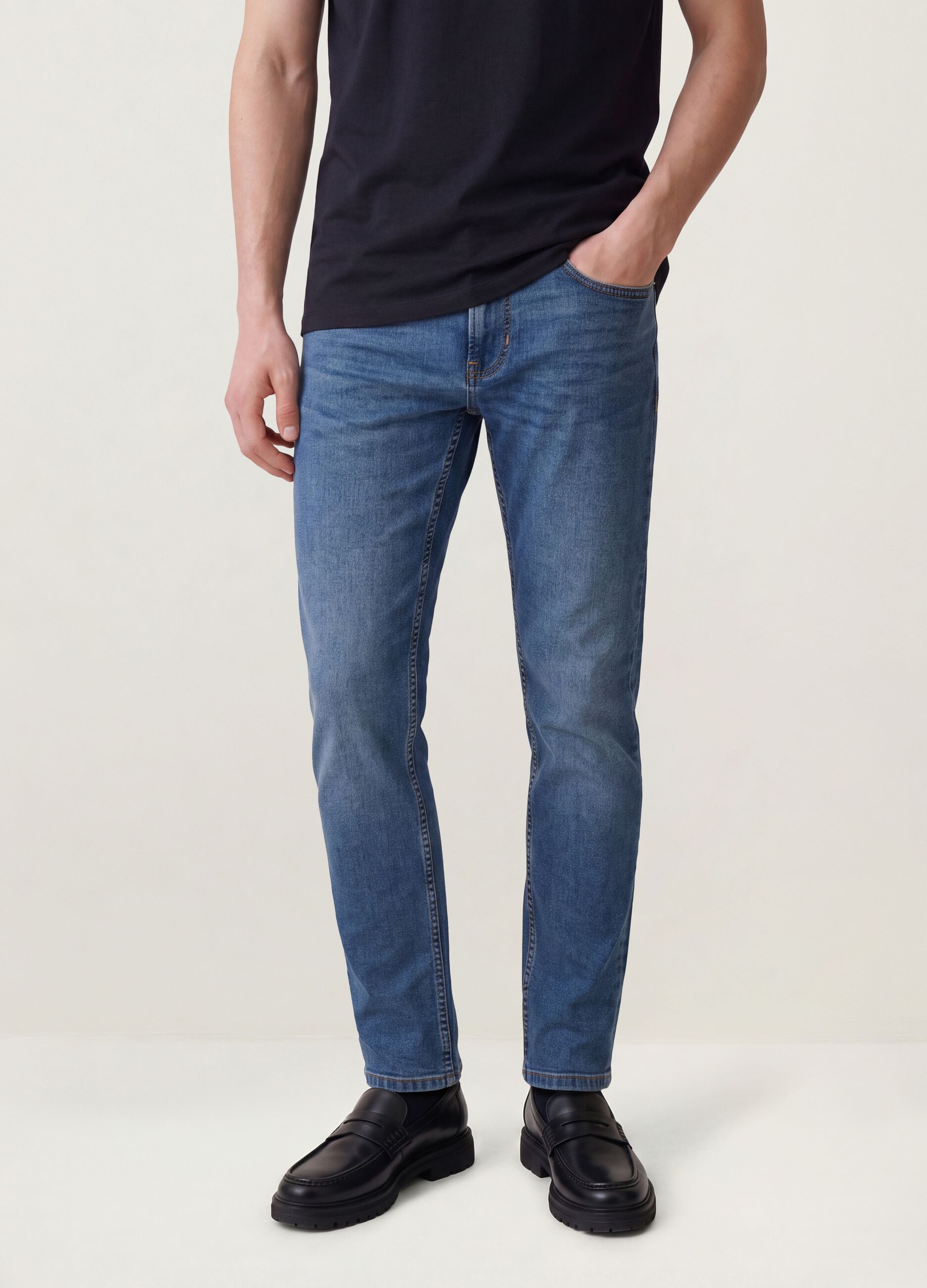 Blue slim-fit stretch cotton jeans