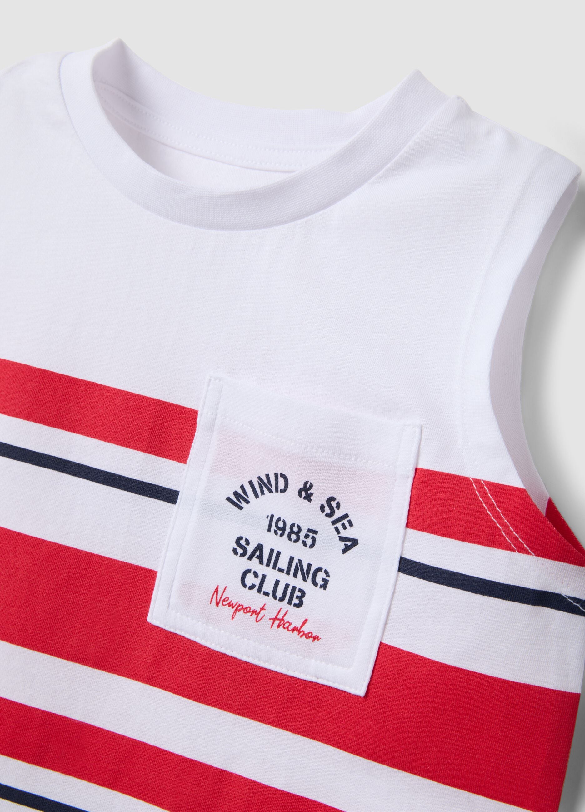 Boys' white vest with red stripes in pure cotton, regular fit