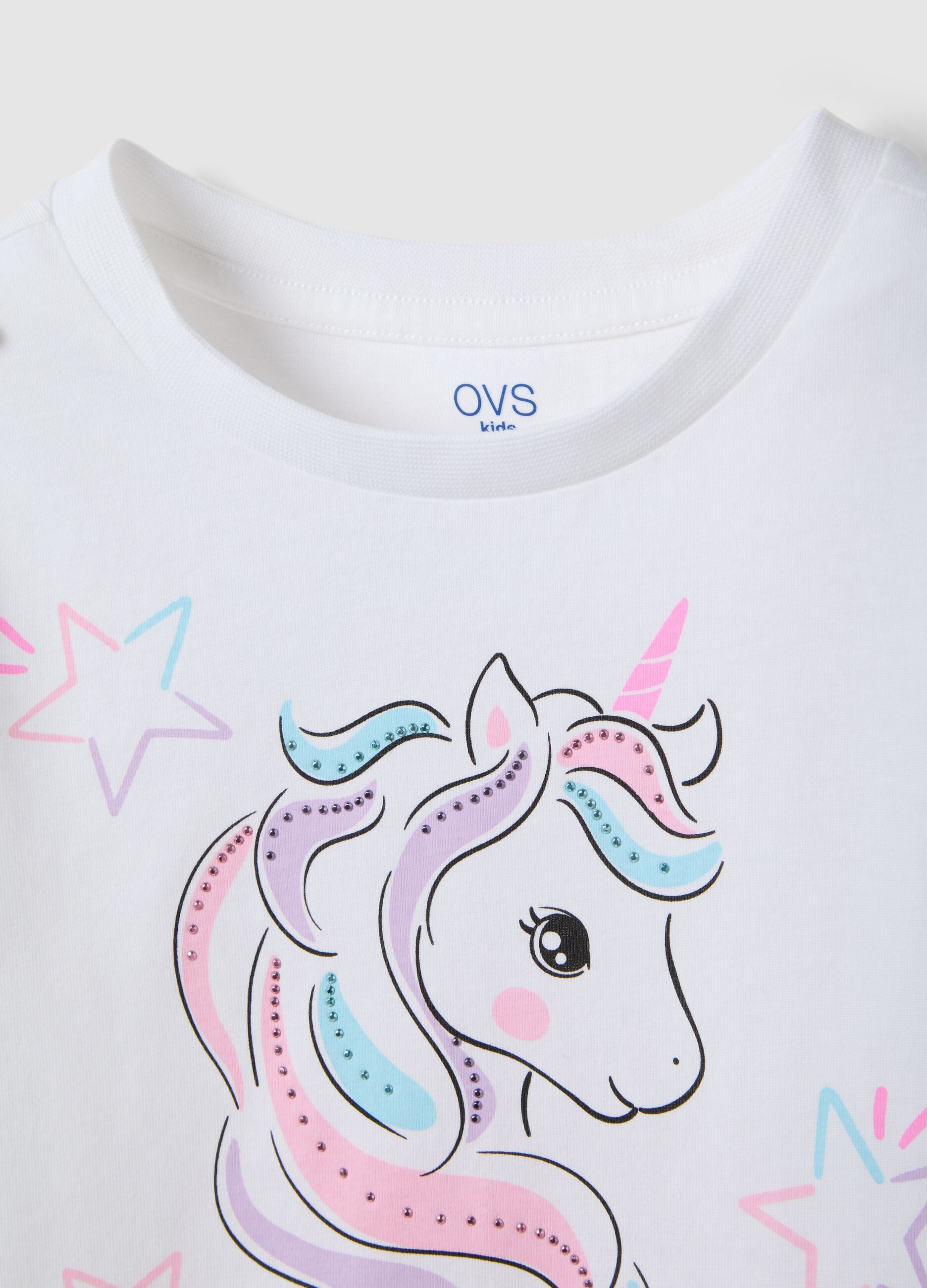 Girls' Regular Fit White Cotton T-shirt with Print