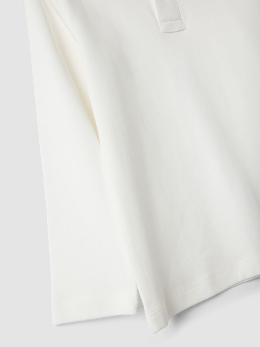 White long-sleeved polo shirt in pure organic cotton_3