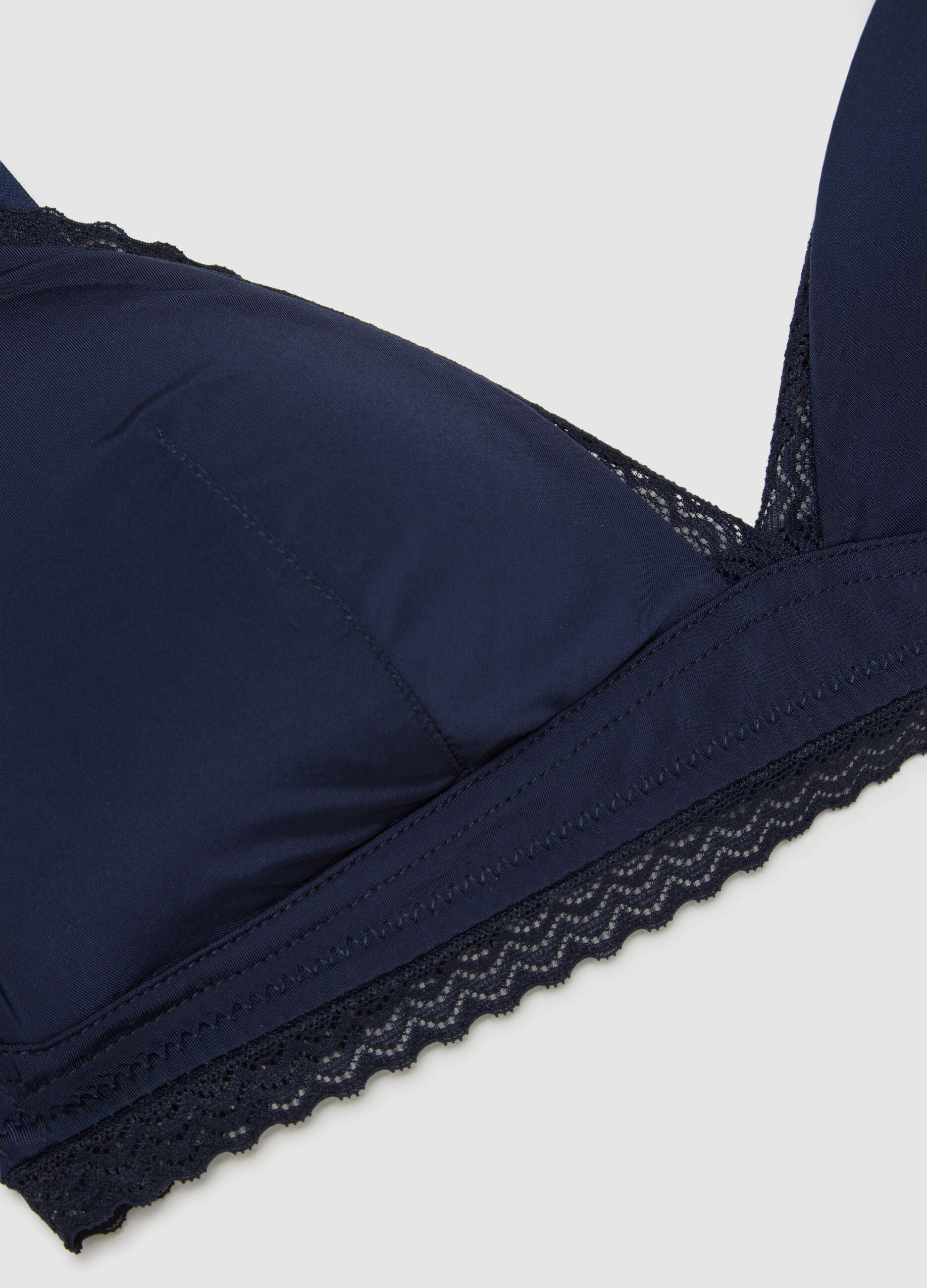 Blue triangle bra with lace and thin straps
