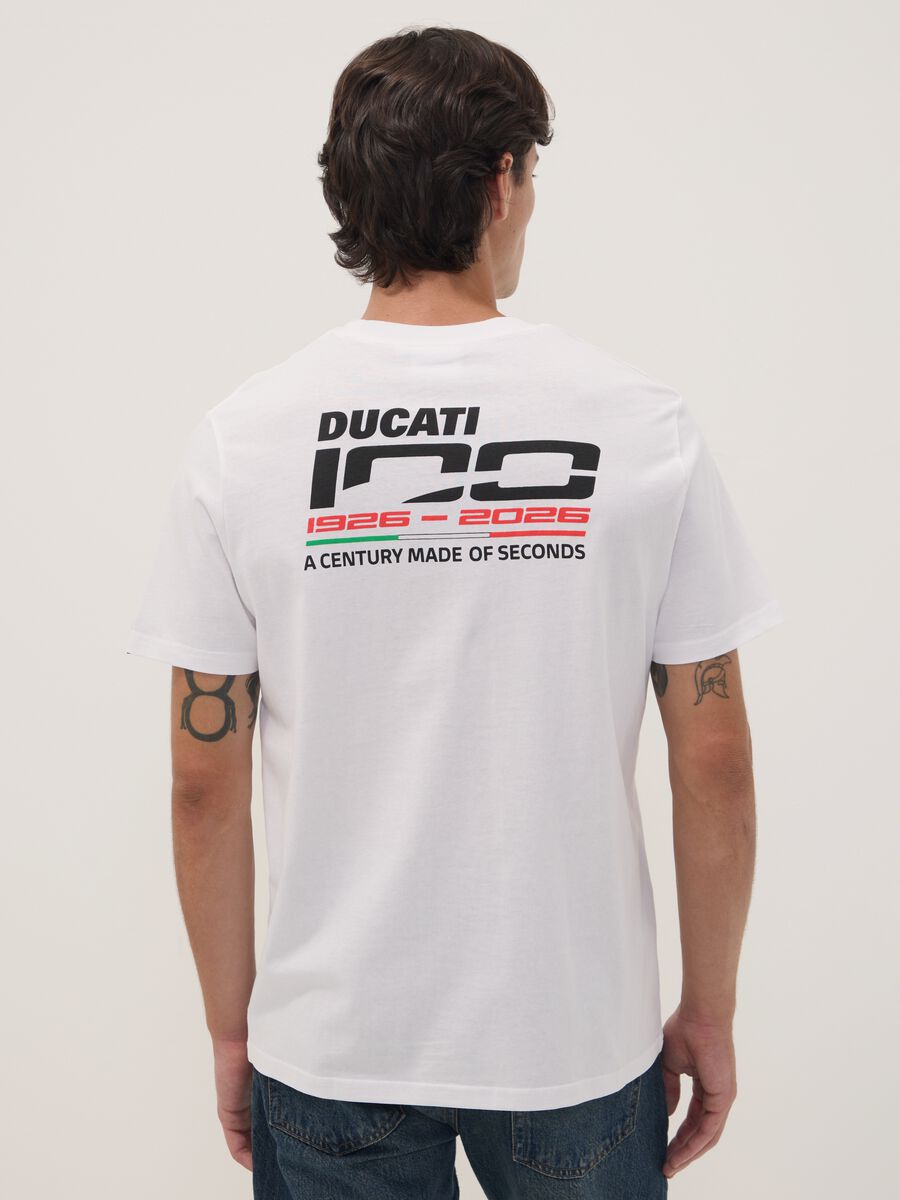 White pure cotton crew-neck T-shirt with Ducati print, regular fit_3