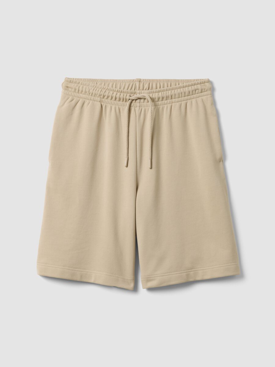 Beige cotton-blend regular-fit shorts with elasticated waist_4
