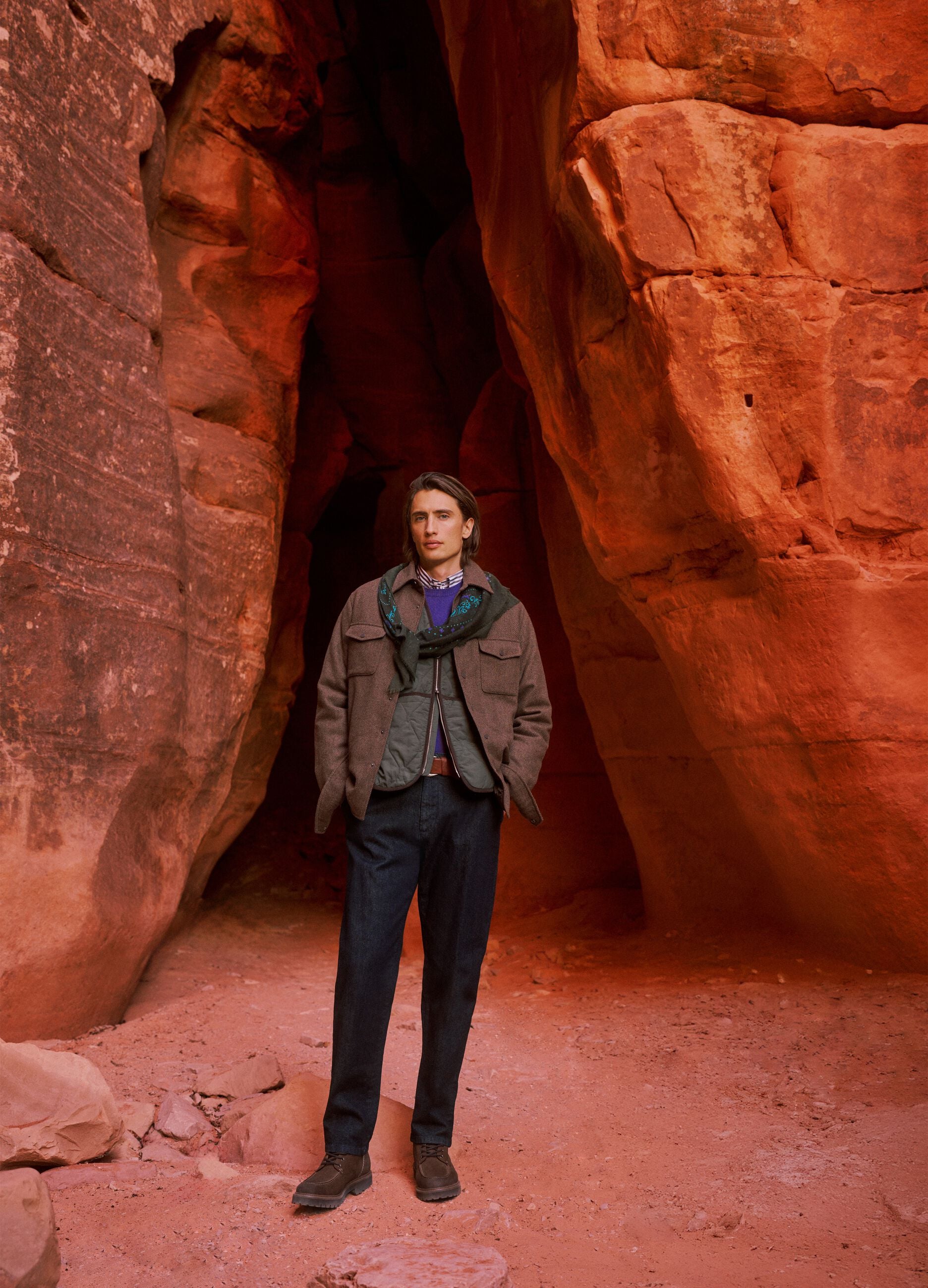 Brown wool-viscose blend shacket