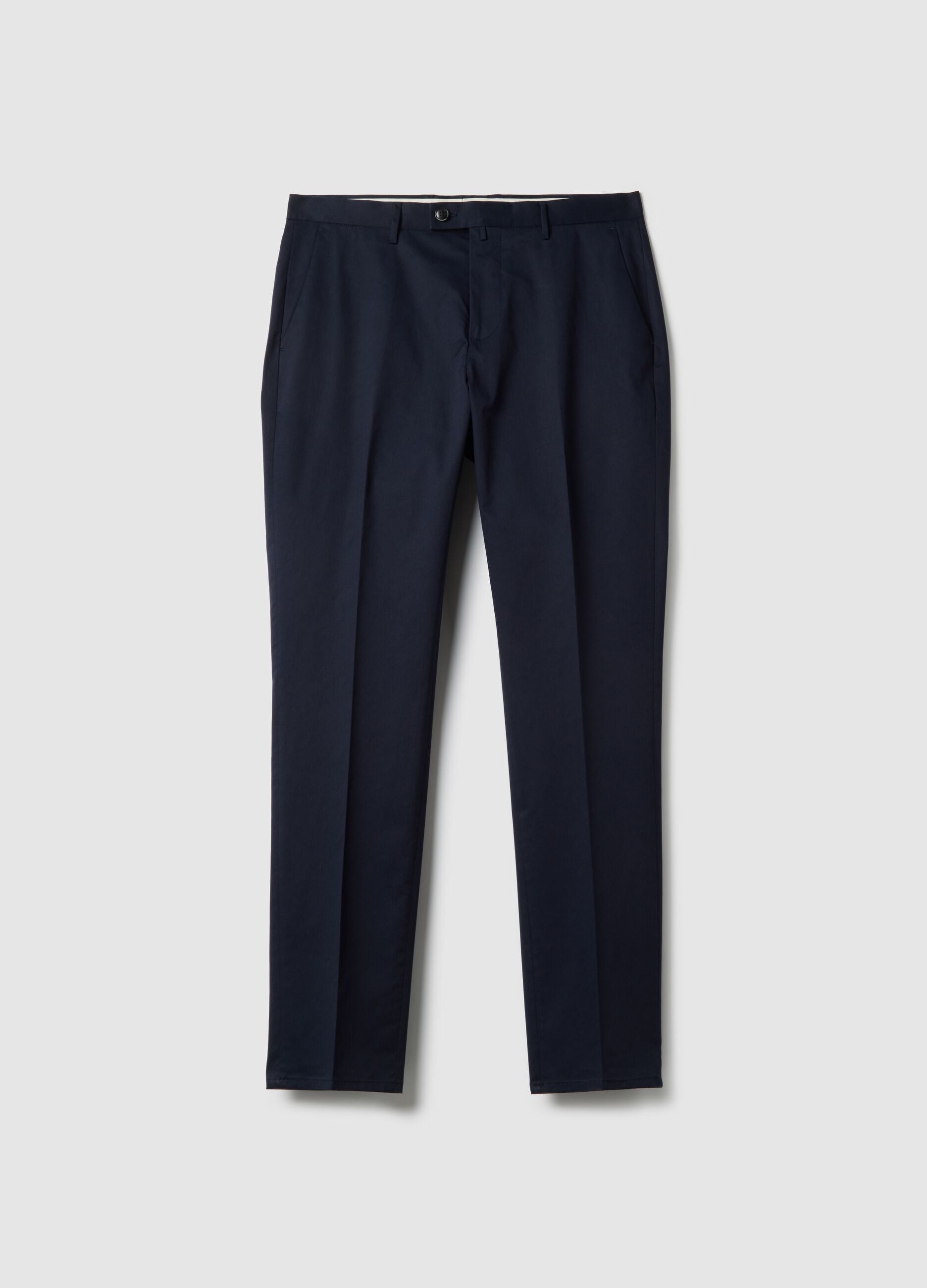 Blue Stretch Cotton Regular Fit Trousers