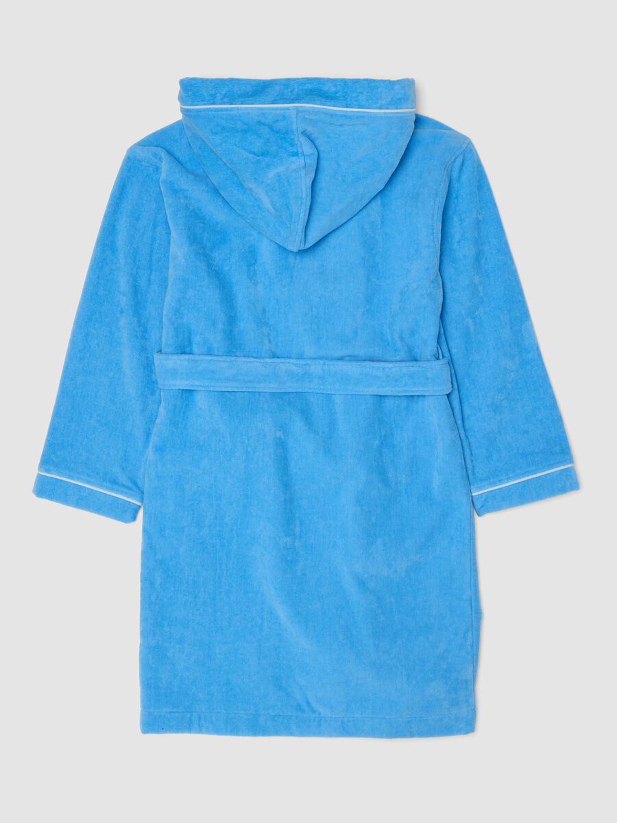 Blue organic cotton hooded bathrobe for boys_1