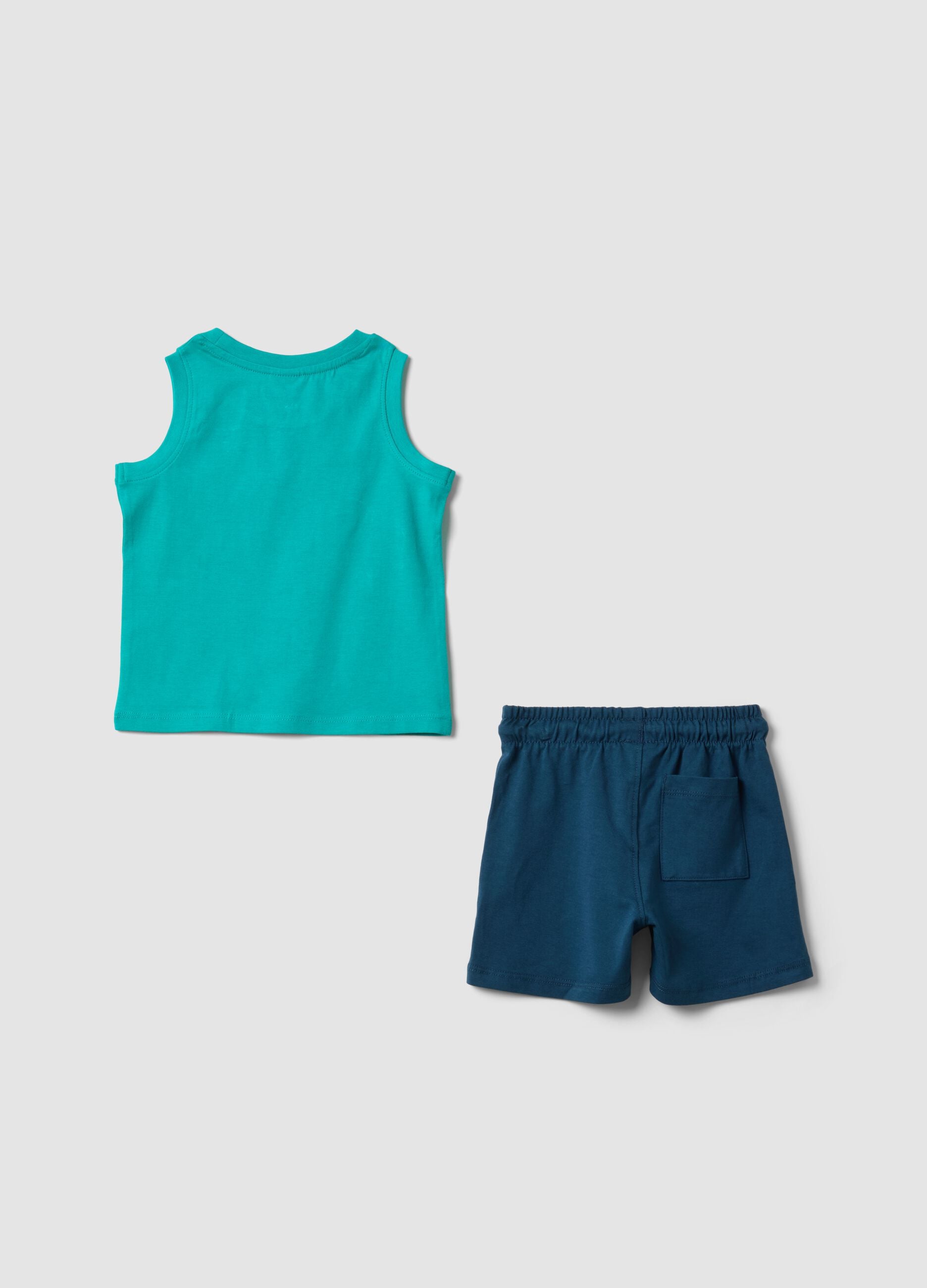 Blue and green pure cotton set with vest top and shorts