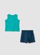 Blue and green pure cotton set with vest top and shorts_1