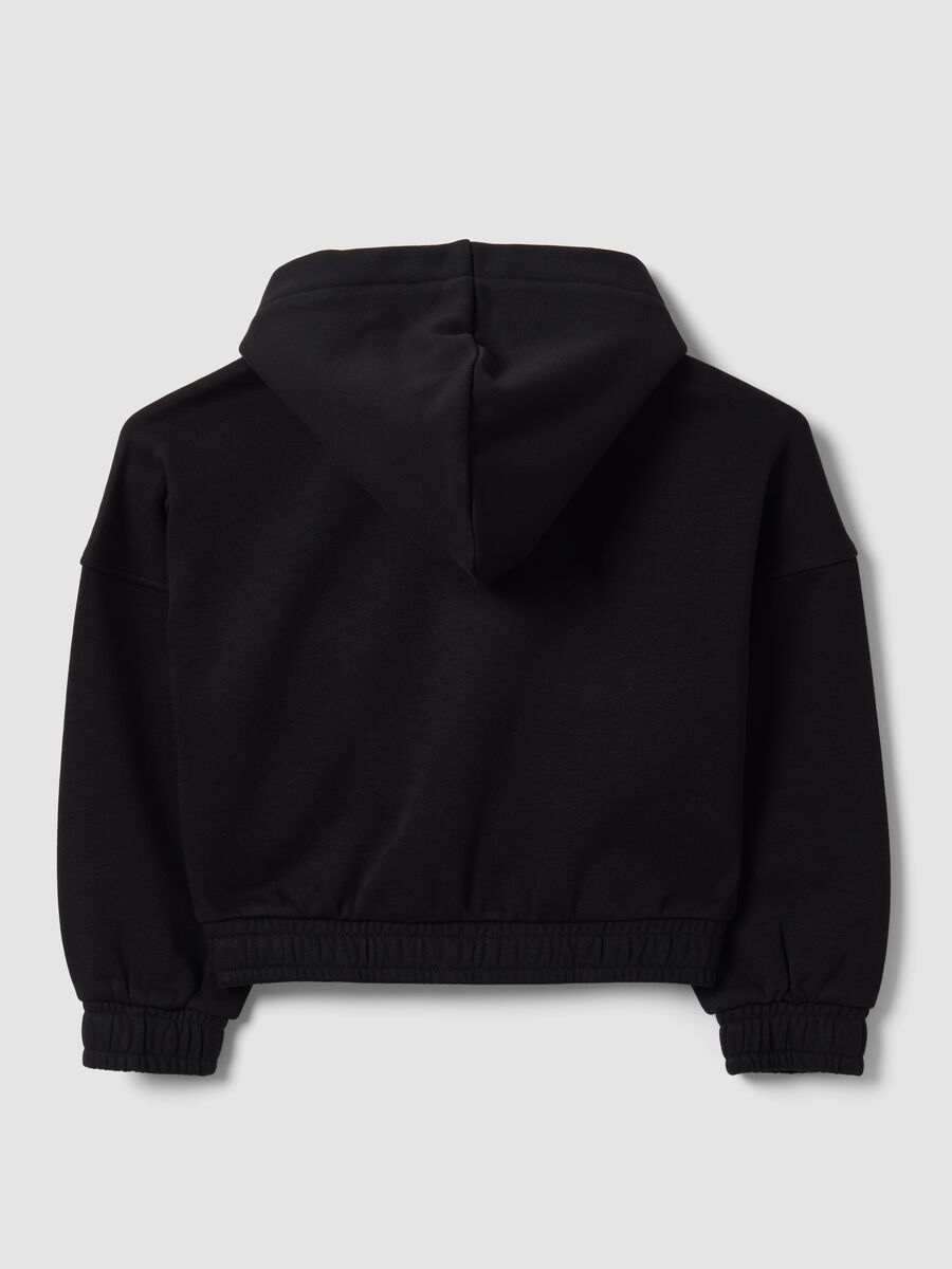 Black cotton-blend hoodie with logo for girls_1