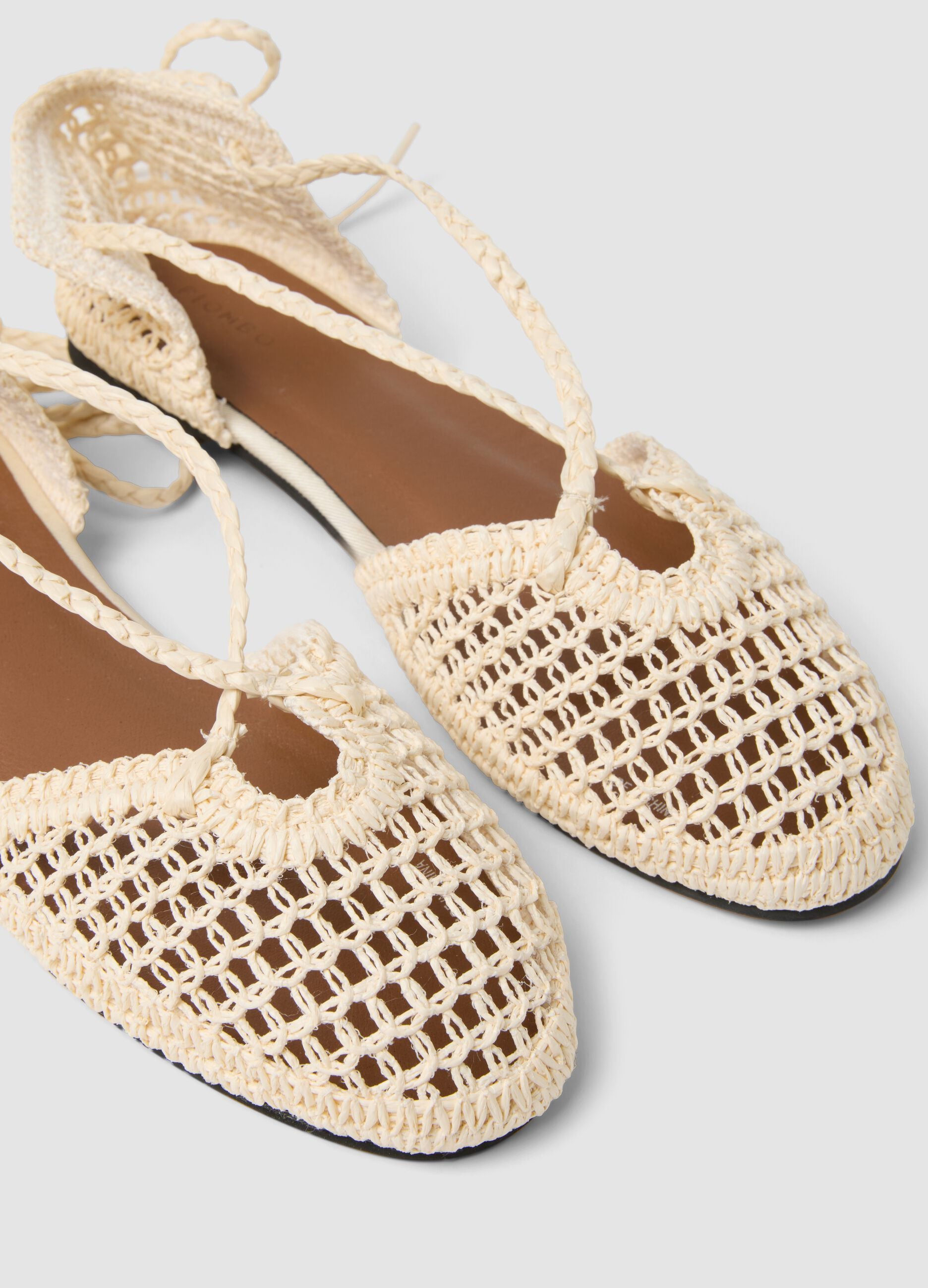 Beige woven lace-up sandals