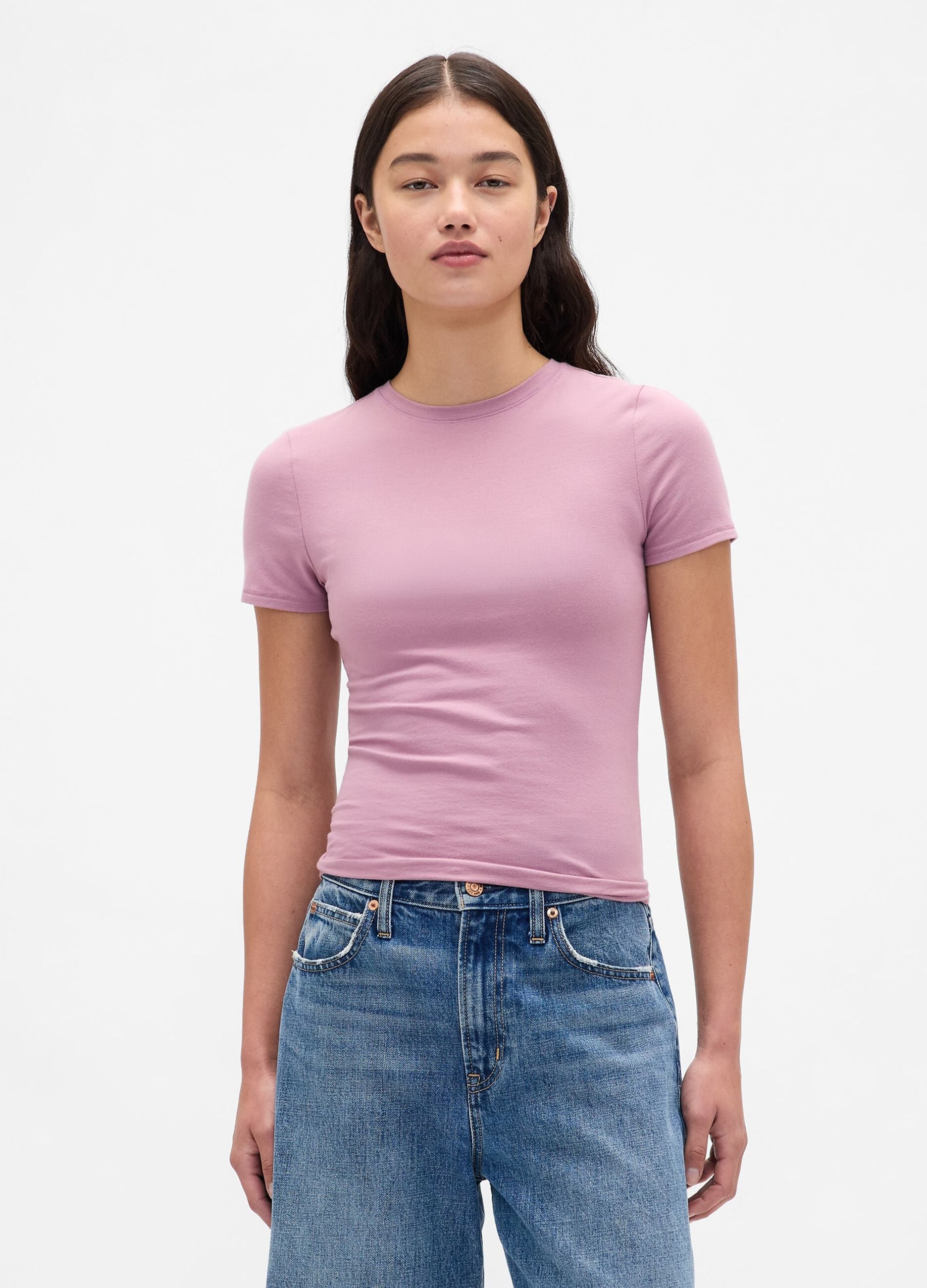 Short-sleeve pink stretch T-shirt