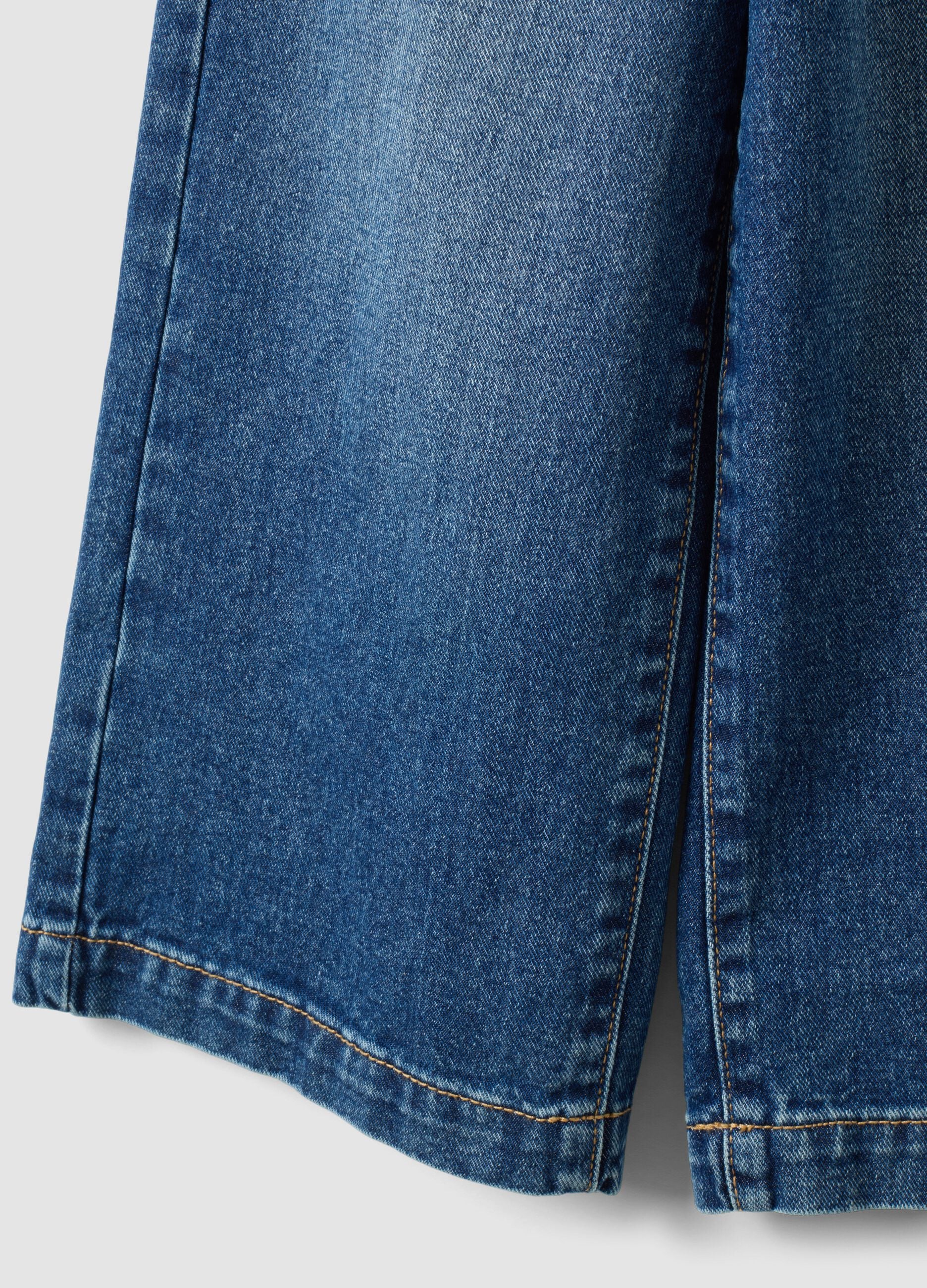 Blue wide-leg pure cotton jeans with patches for girls