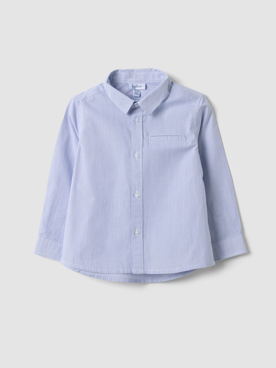 White striped pure cotton shirt with chest pocket for boys_0