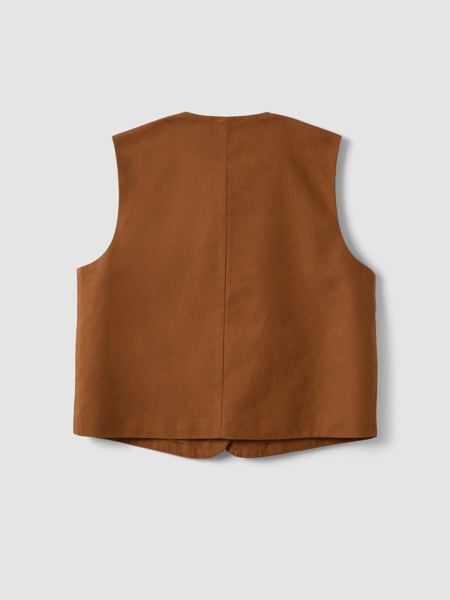 Gilet marrone in misto lino e lyocell con ricami applicati_6