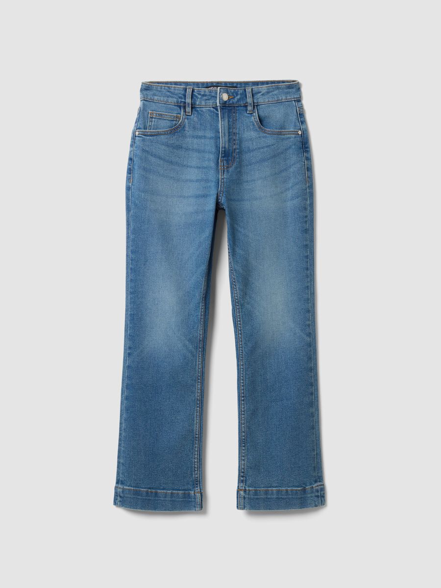 Light blue cropped slim-fit stretch denim jeans in cotton and viscose_4