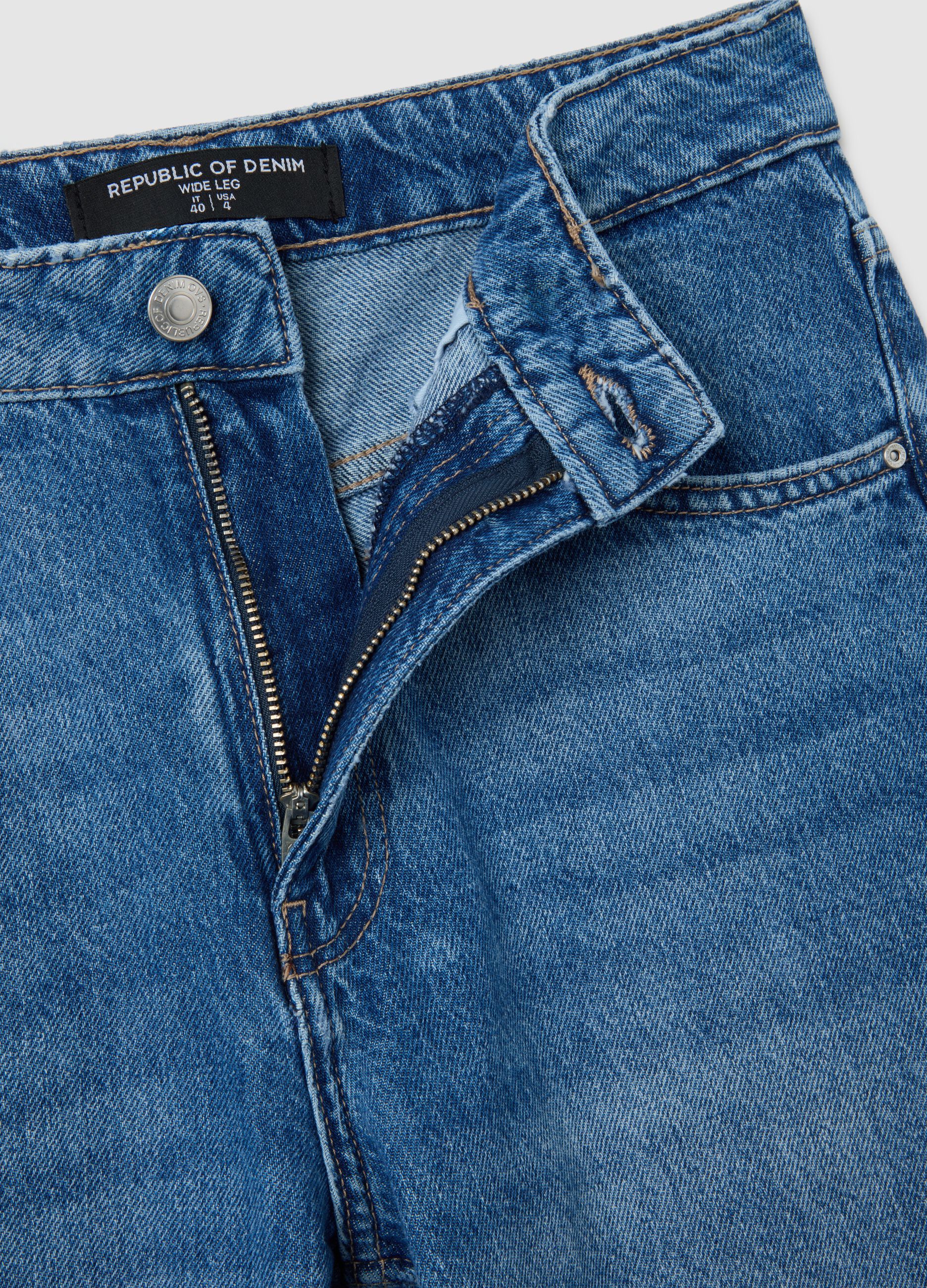 Wide leg blue jeans in pure cotton
