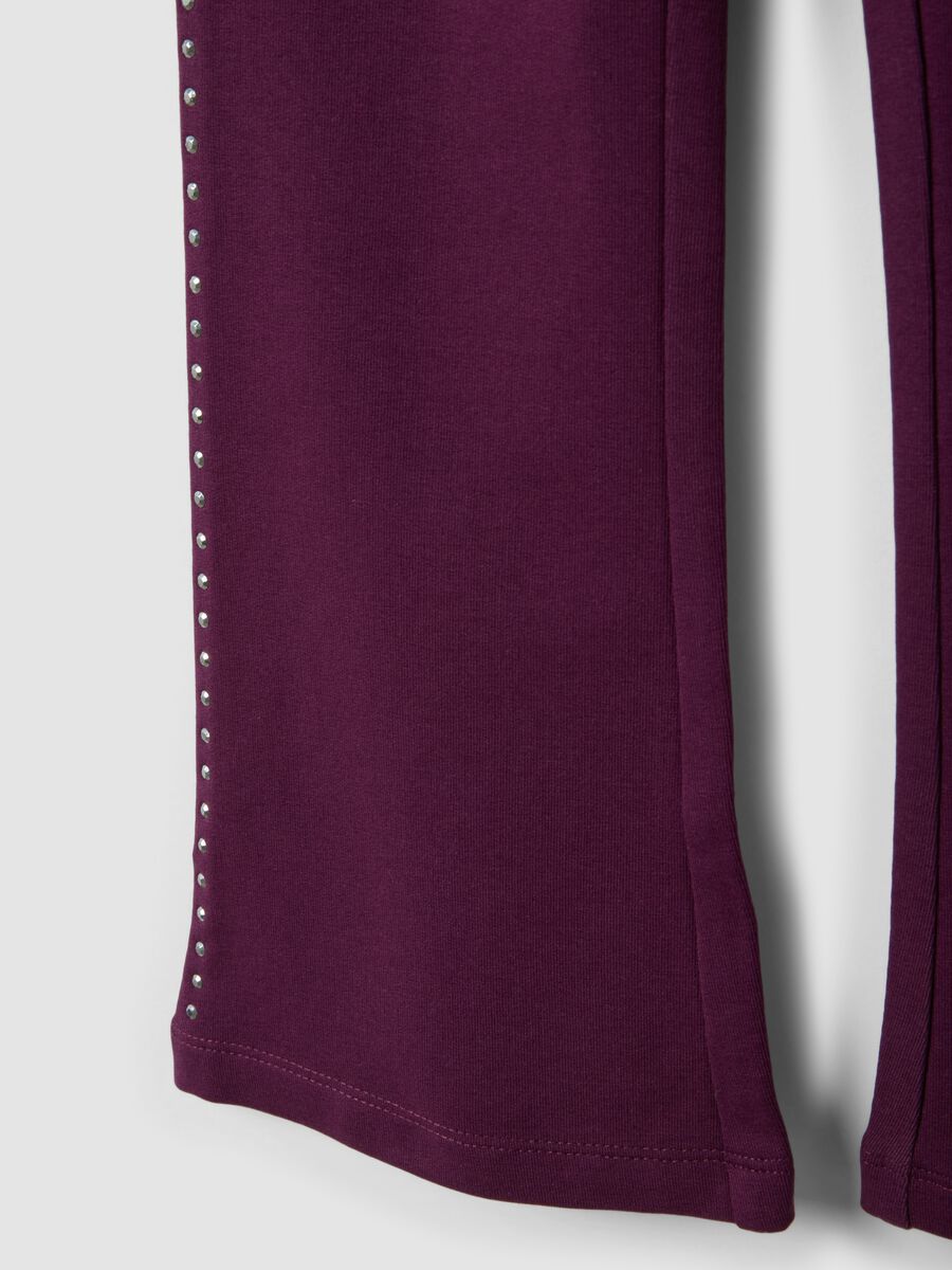 Purple flared stretch cotton leggings with studs_3