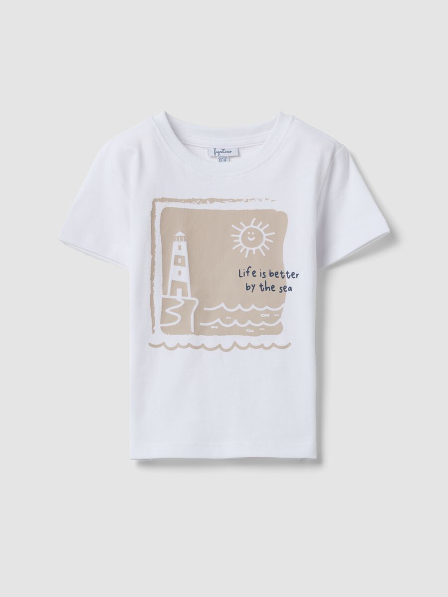 White pure organic cotton printed regular-fit T-shirt for baby boy_0