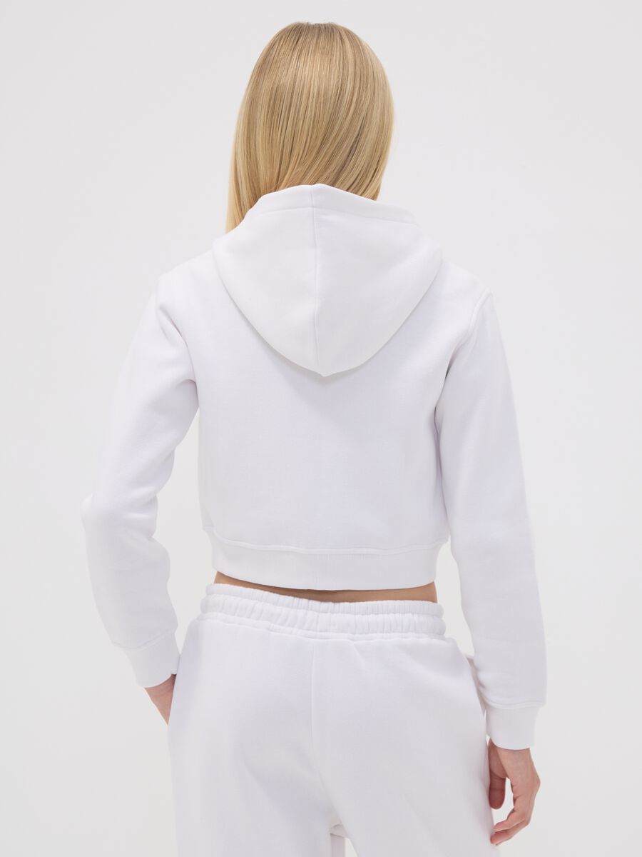 White hooded zip-up sweatshirt in cotton blend for girls, regular fit_2
