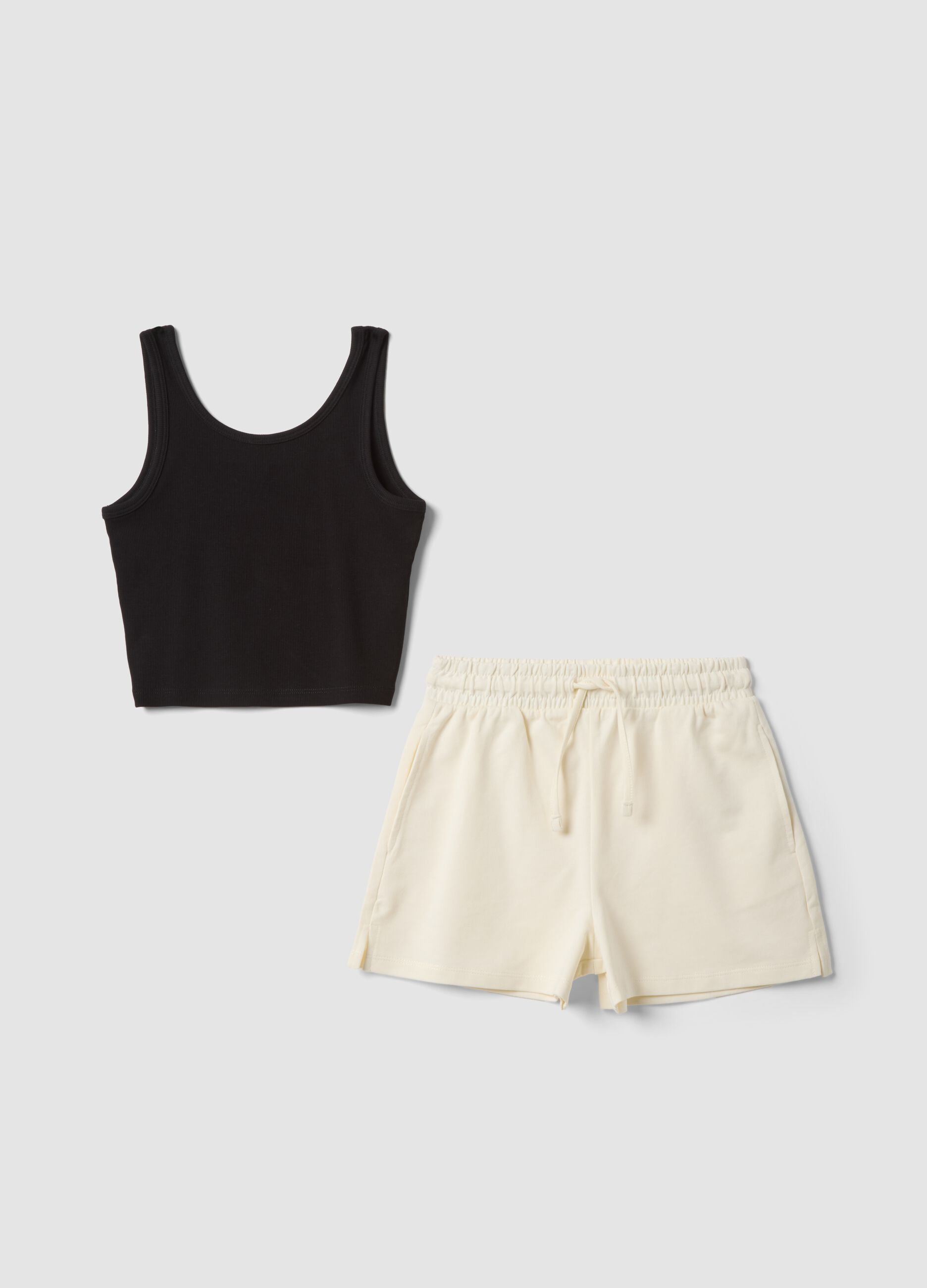 Girls' multicolour stretch-cotton fitted set
