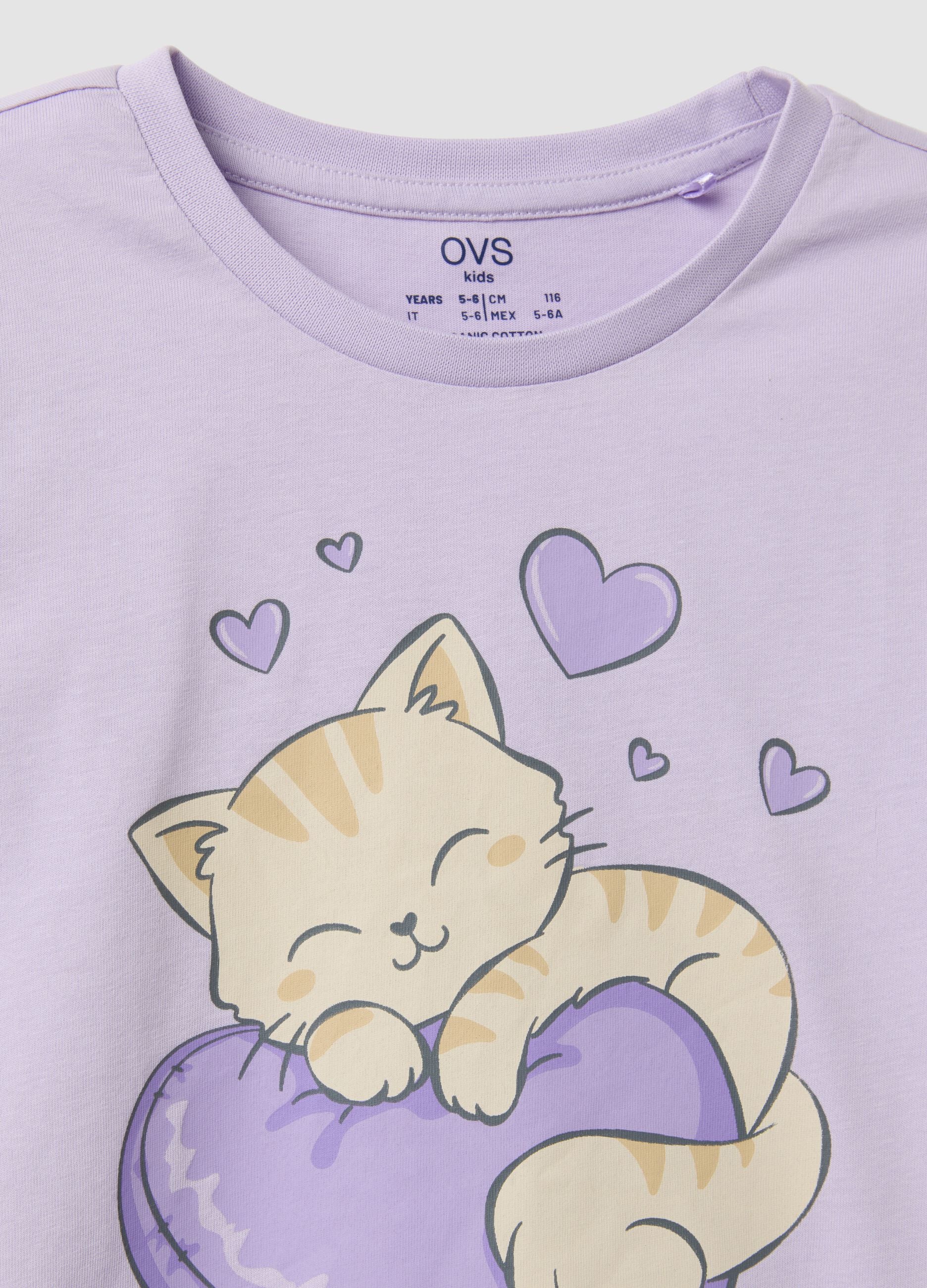 Purple pure organic cotton heart-print pyjamas for girls