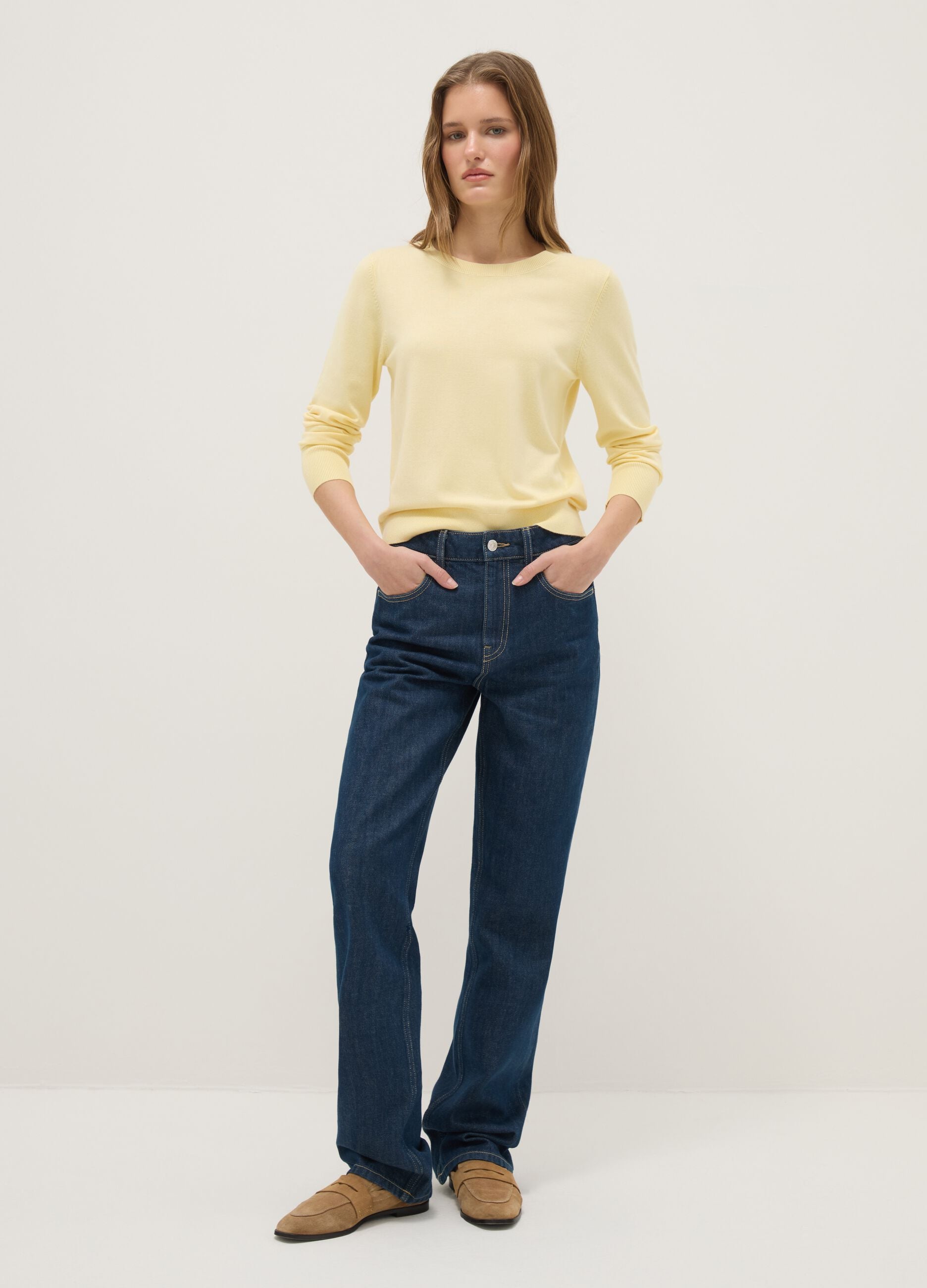 Yellow crew neck jumper regular fit