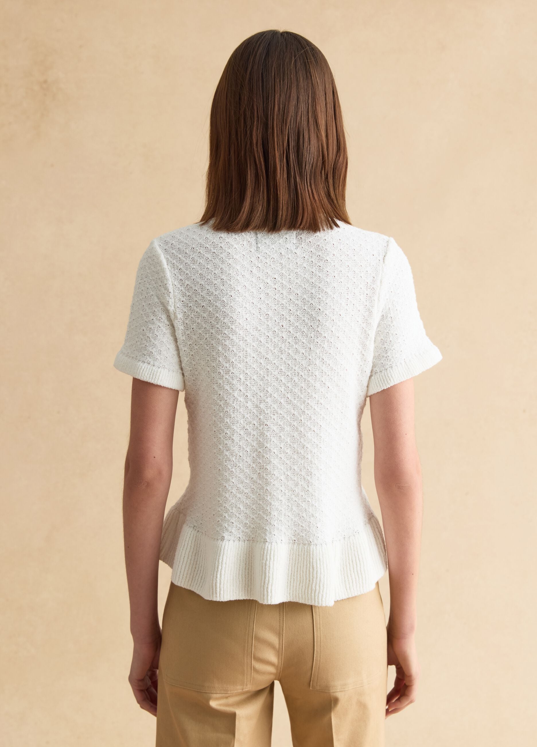 Slim Fit White Cotton Blend Crew Neck Sweater