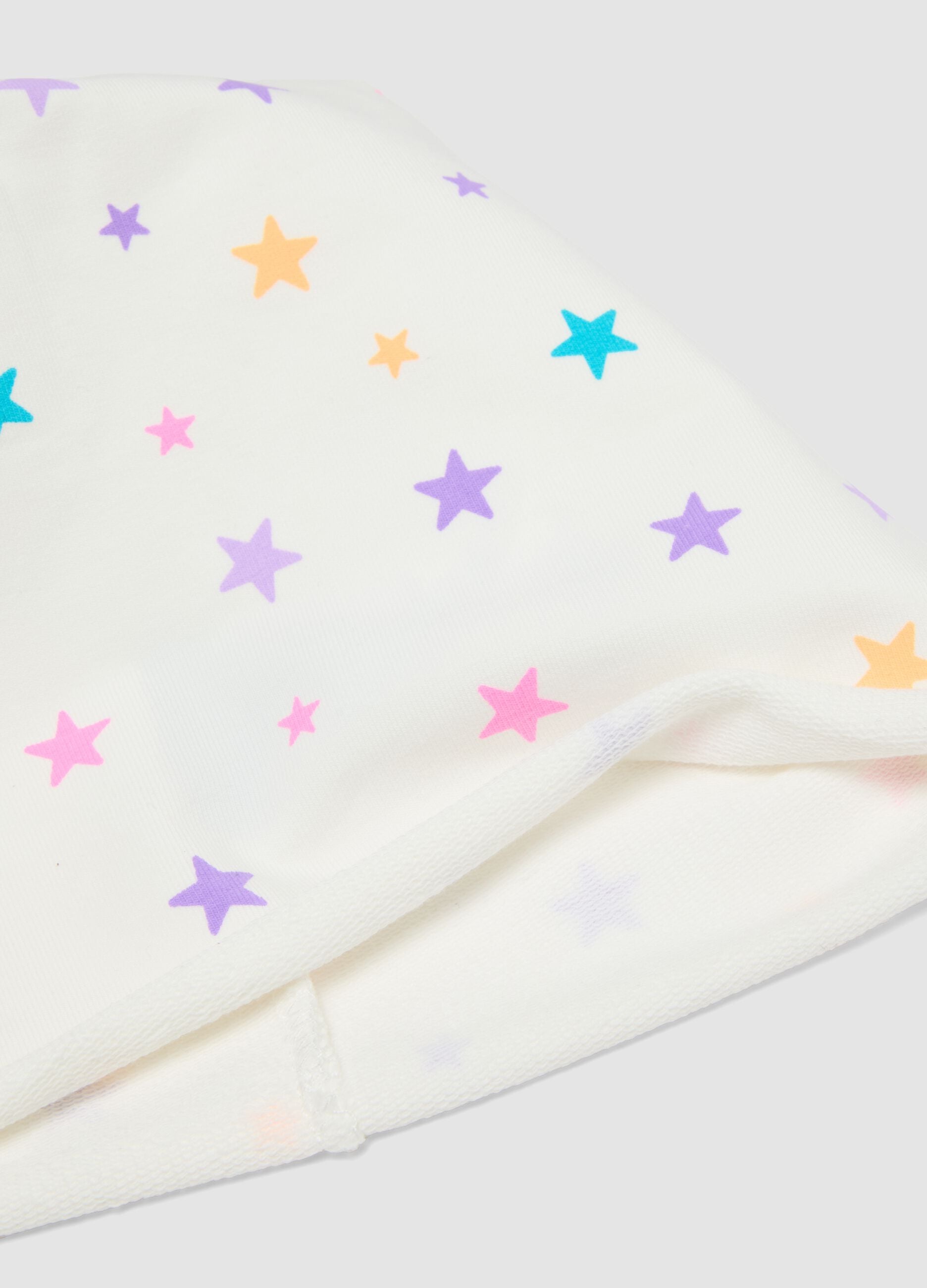 White stretch cotton hat with star print for girls