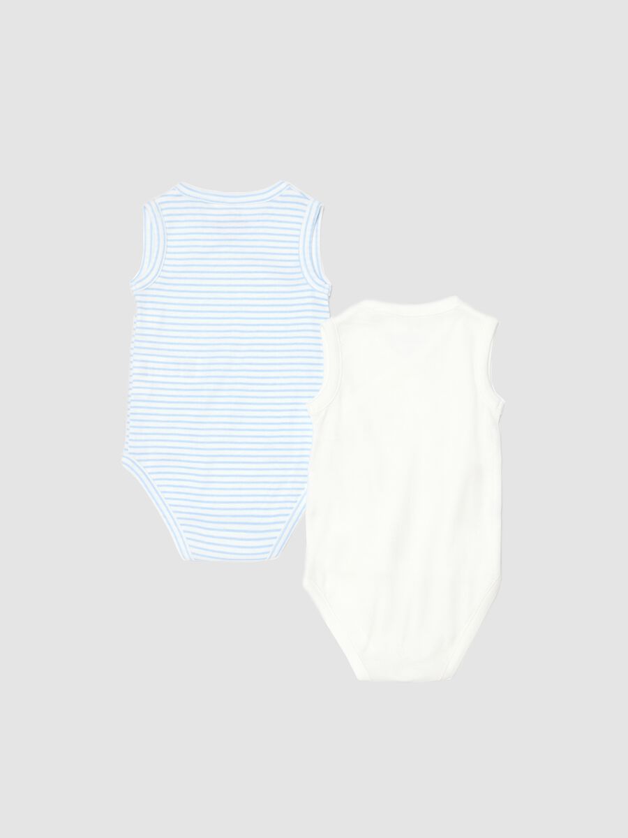 Sleeveless multicoloured pure cotton baby bodysuits twin pack_1