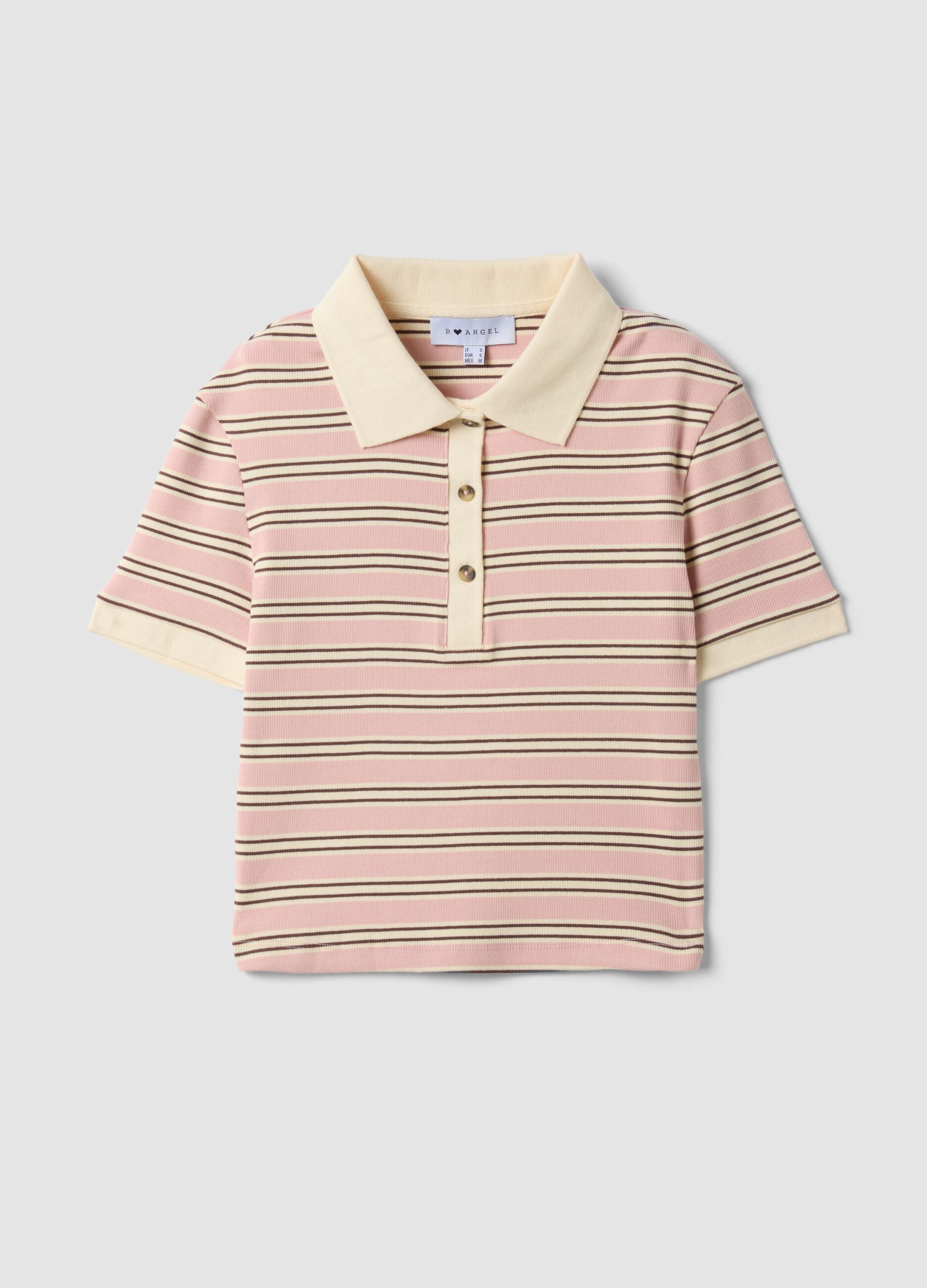Pink striped cropped stretch-cotton polo, regular fit