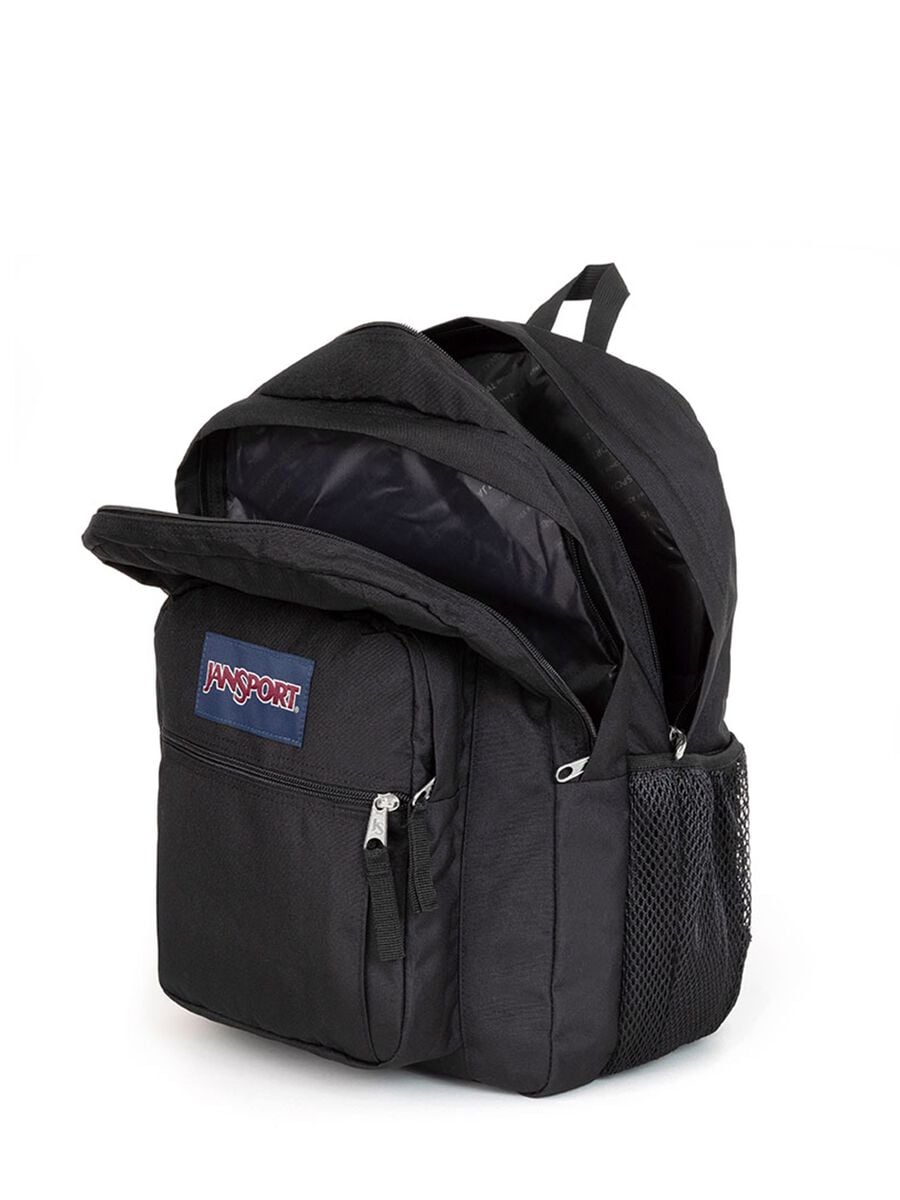 Zaino nero con tasca frontale e inserti in rete_3