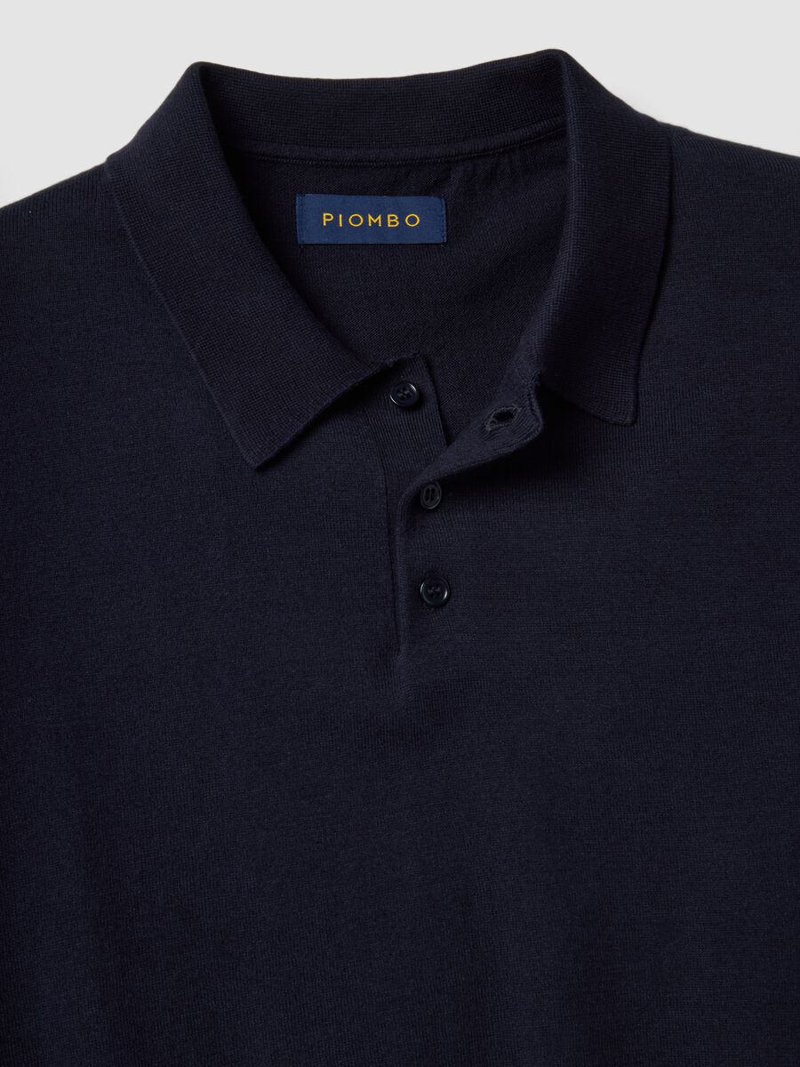 Regular fit blue polo in cotton, linen and silk blend_5