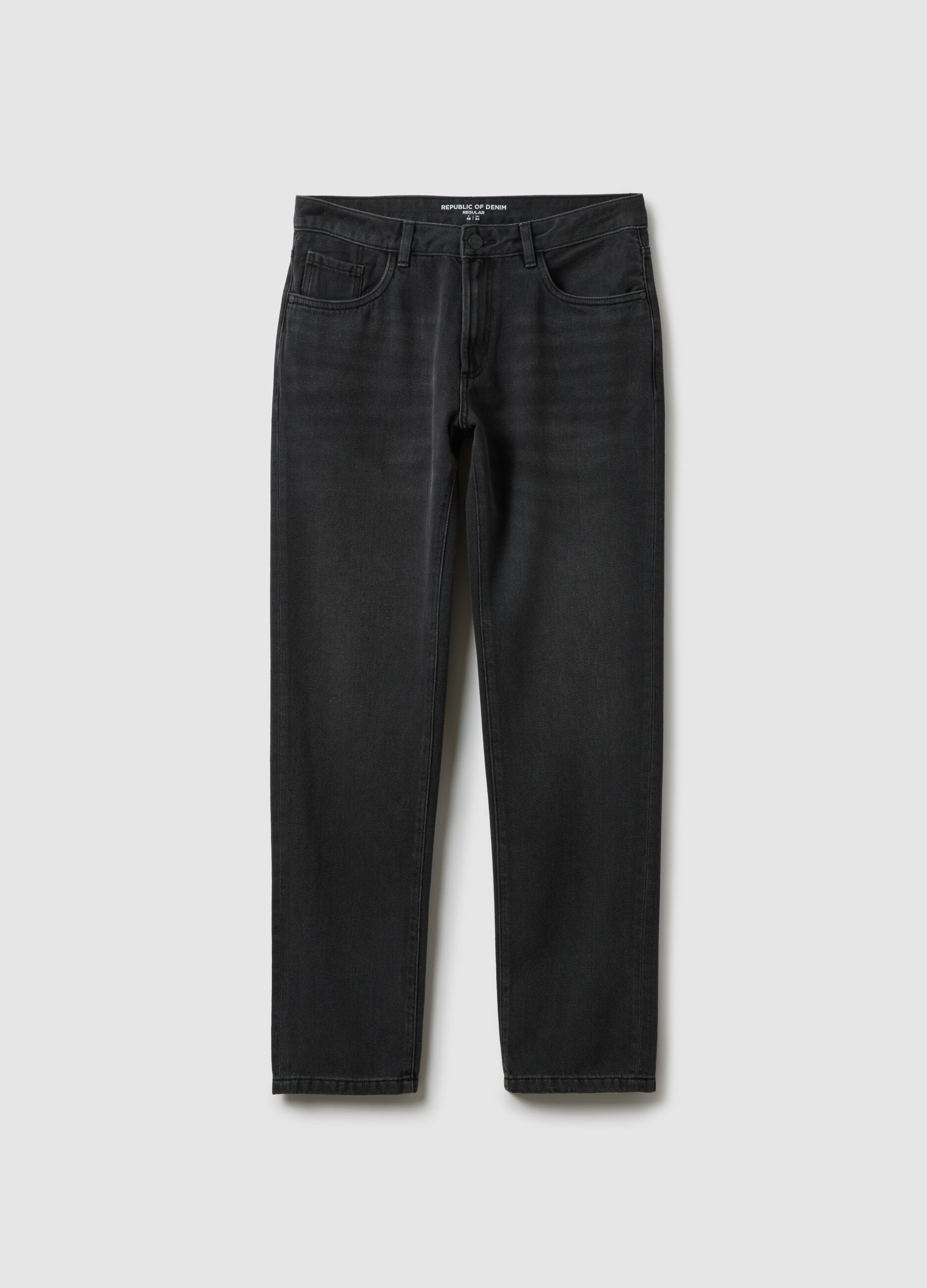 Black cotton blend regular fit jeans