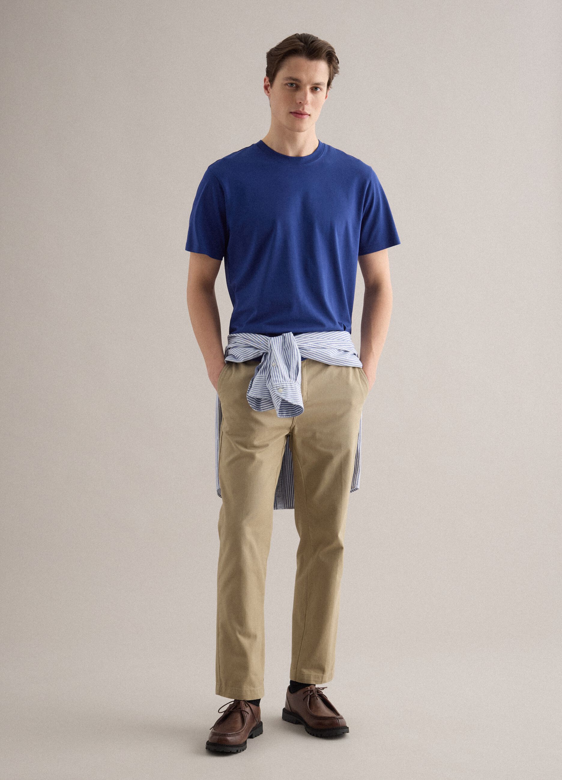 Blue relaxed fit crew neck pure cotton t-shirt