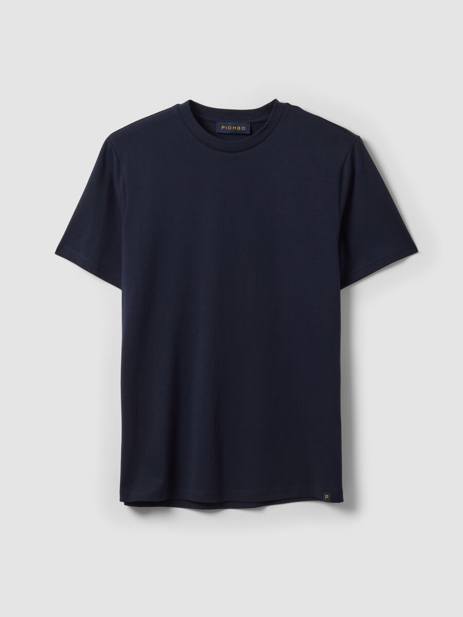 Blue pure cotton crew-neck T-shirt, regular fit_0