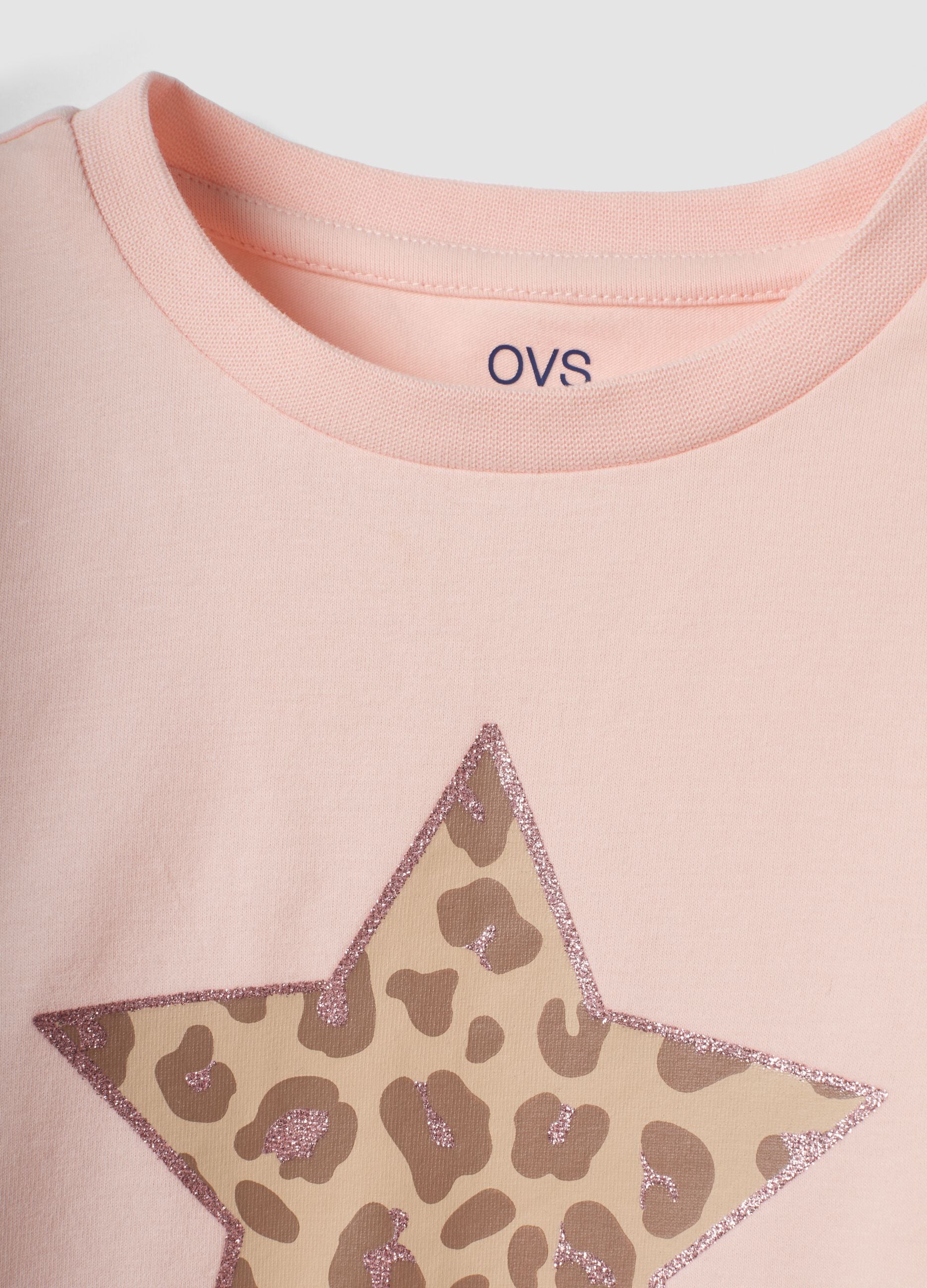 Pink stretch organic cotton crew-neck T-shirt