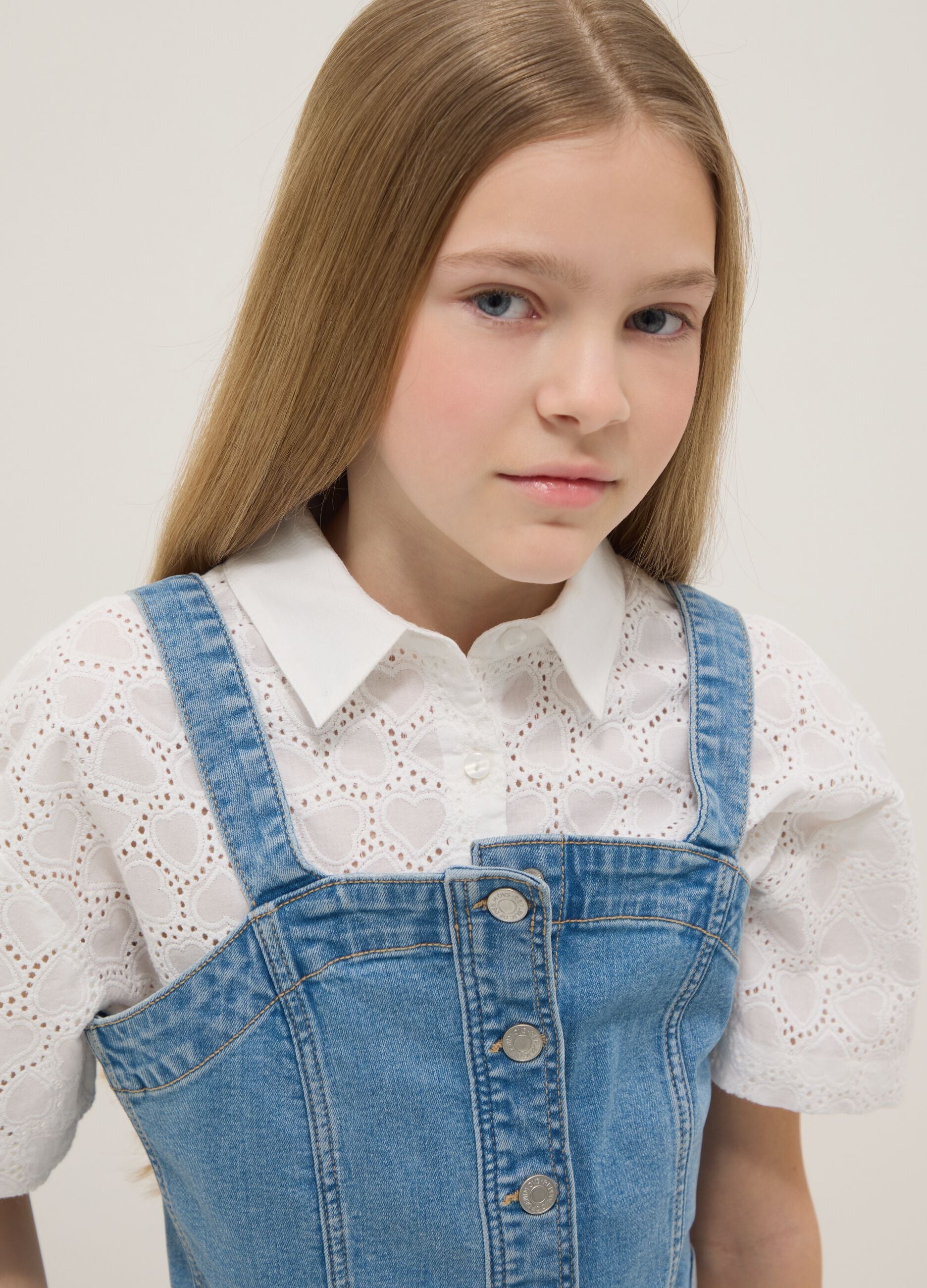 Blue Stretch Denim Cotton Crop Top for Girls Slim Fit